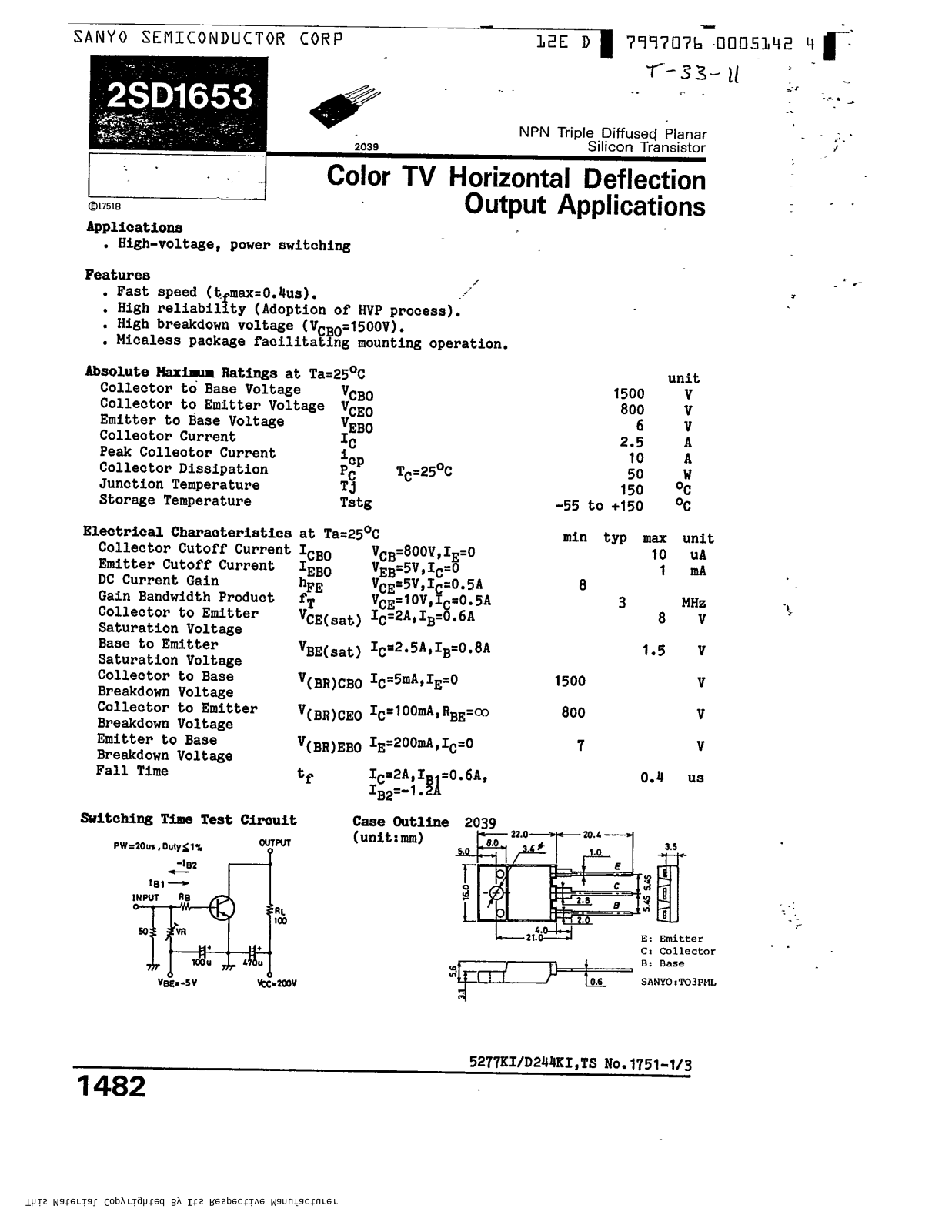 Sanyo 2sd1653 Datasheet - ManualMachine.com