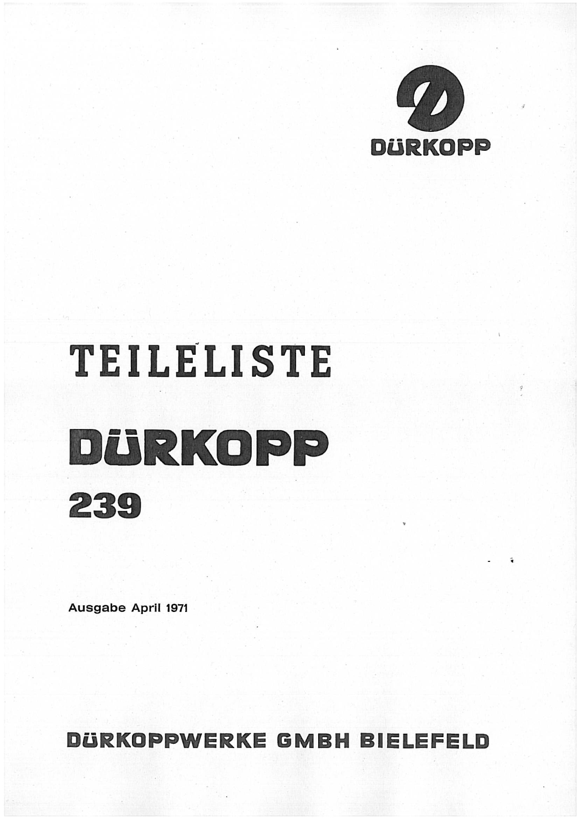 Durkopp Adler 239 Parts Book