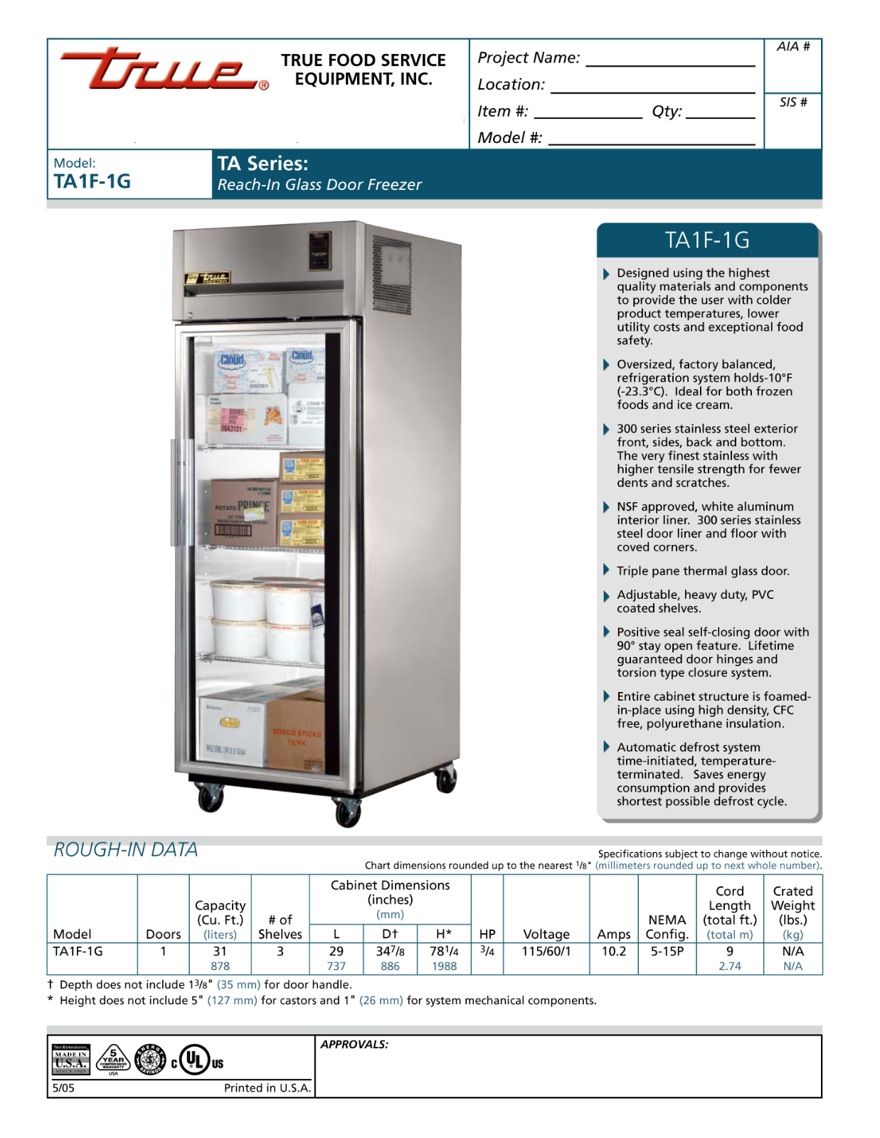 True TA1F-1G User Manual