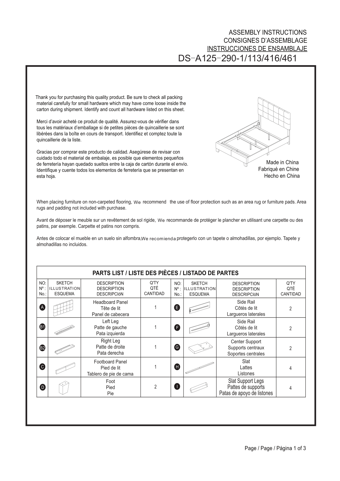 HomeFare DSA125290461, DSA1252901 Assembly Guide