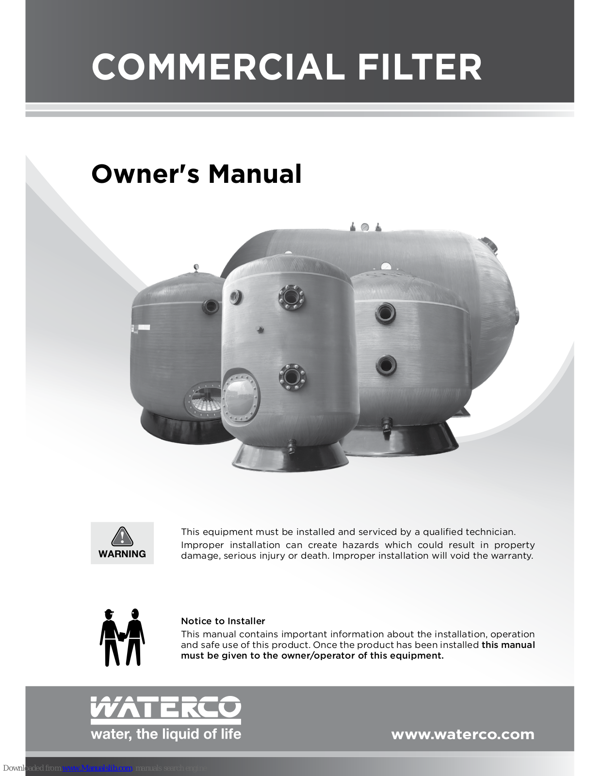 Waterco Commercial filter Owner's Manual