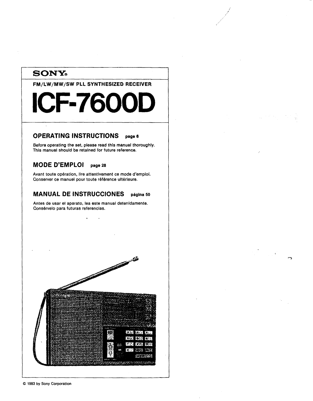 Sony ICF-SW7600D User Guide