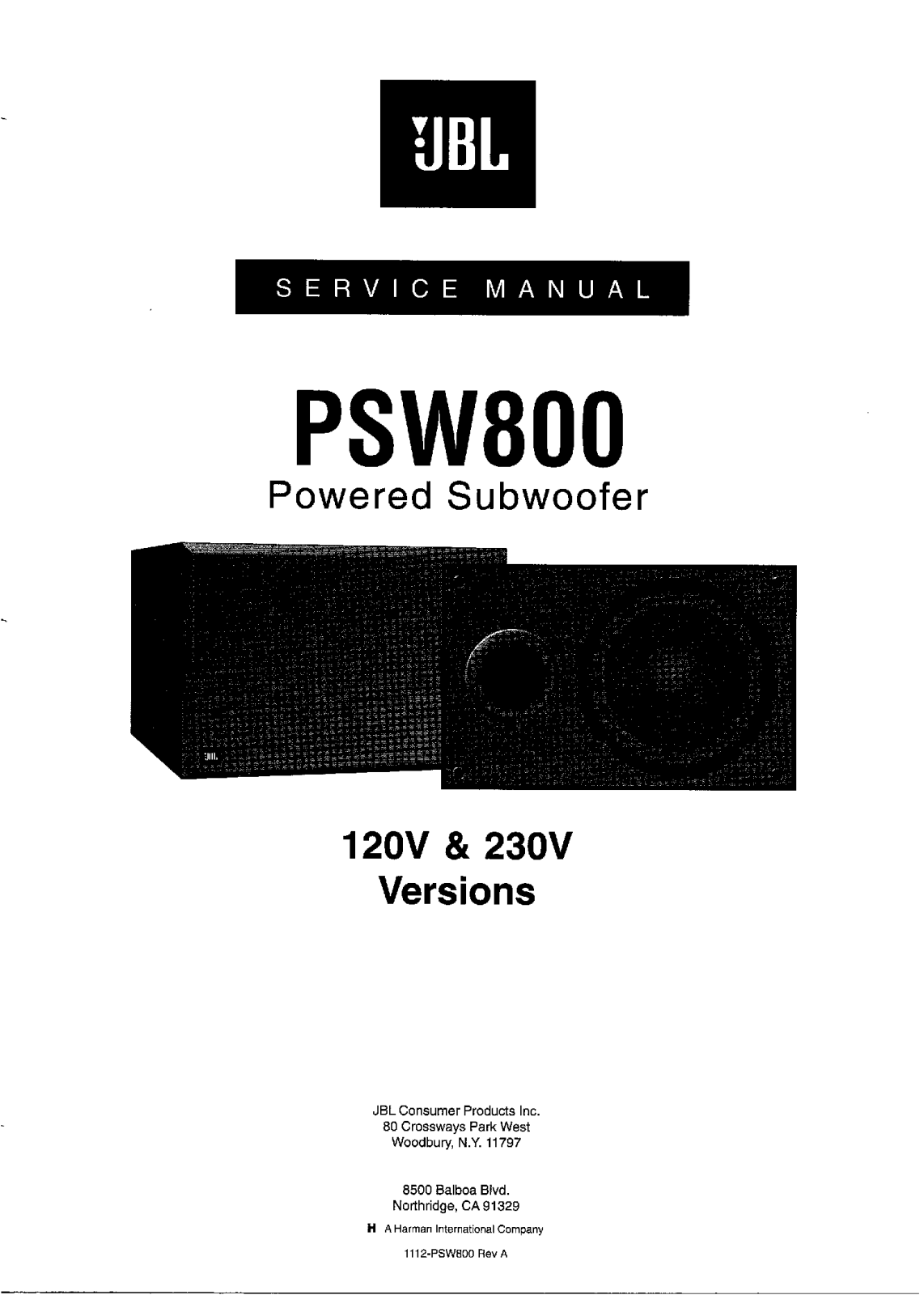 JBL PSW-800 Service manual