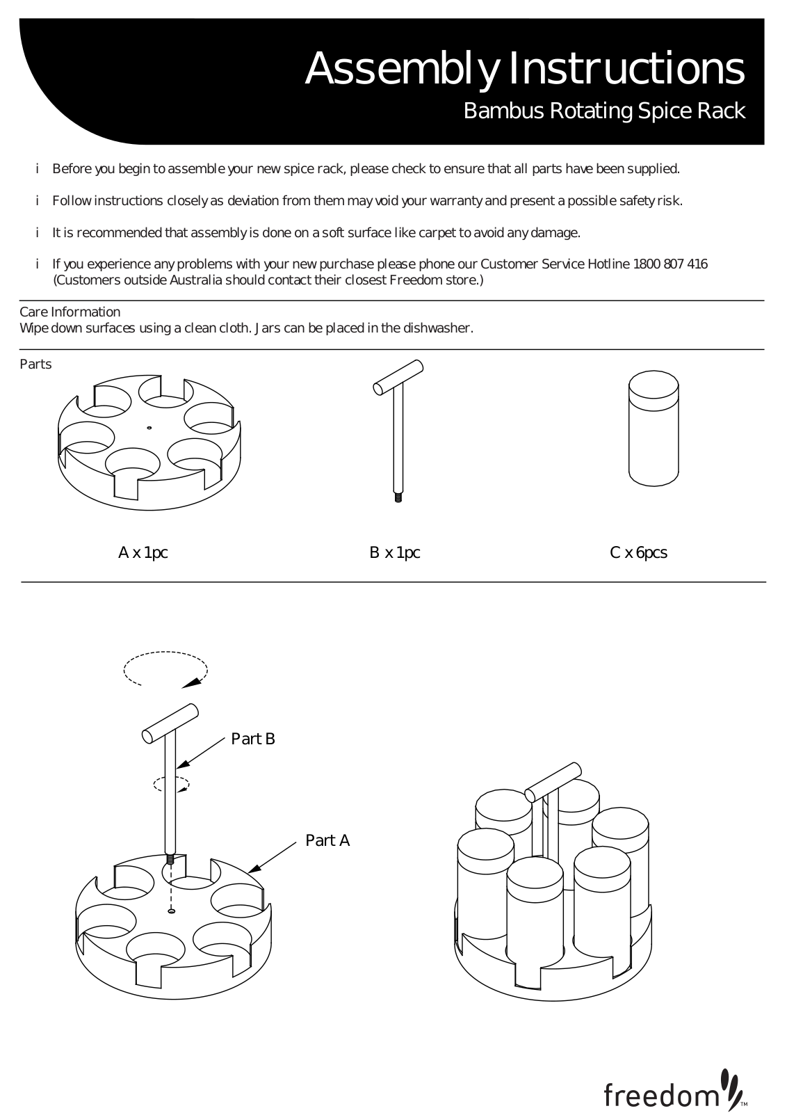 Freedom Bambus Rotating Spice Rack Assembly Instruction