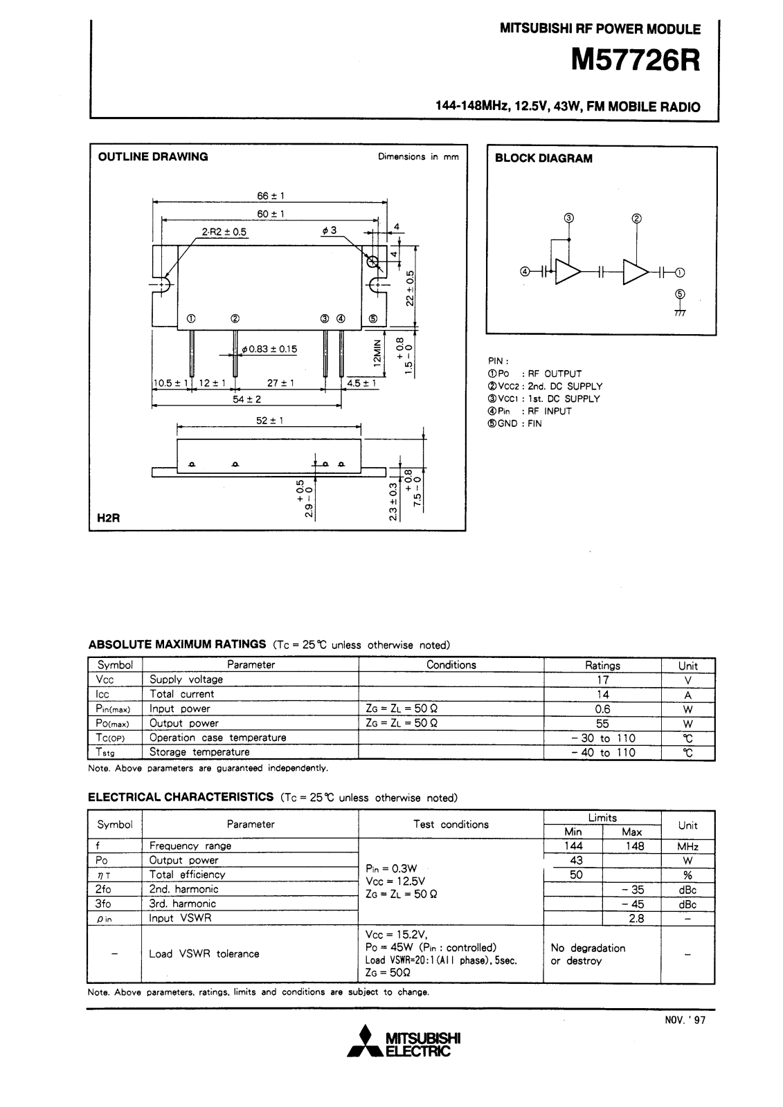 Mitsubishi M57726R Datasheet