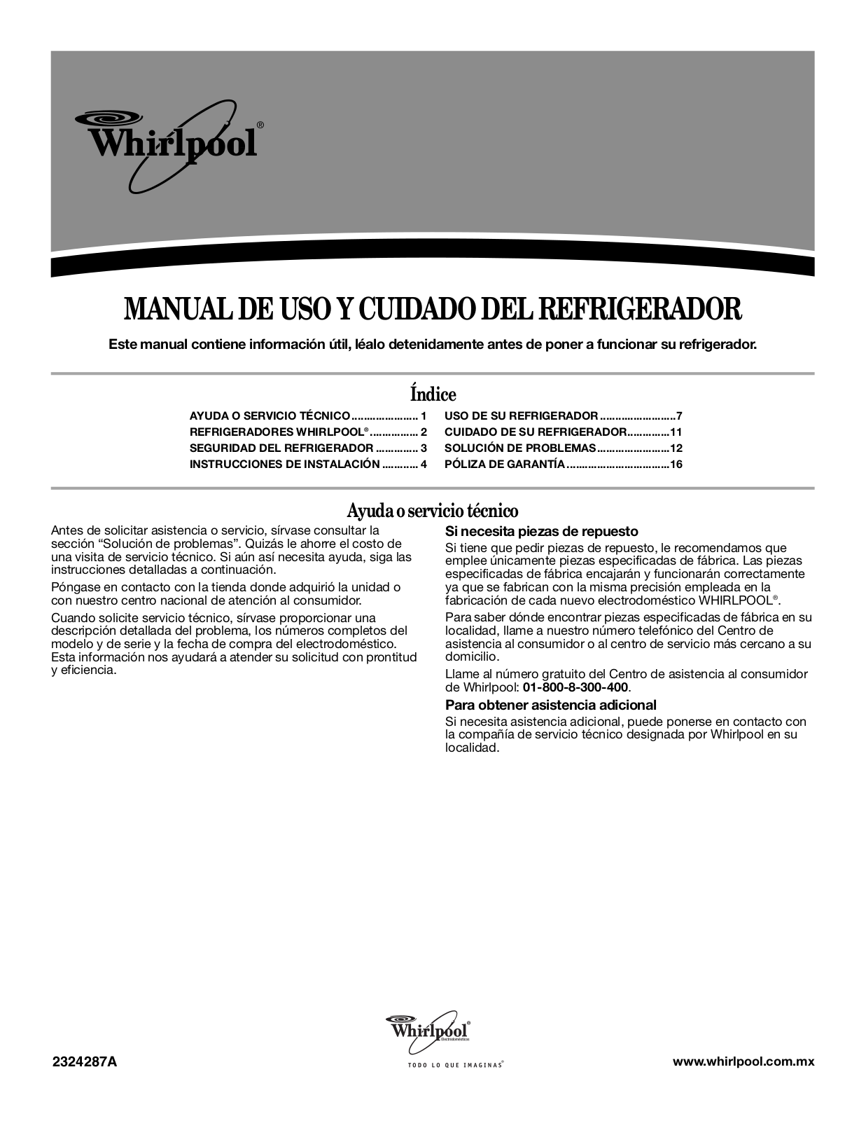 Whirlpool 7GS2FHAXTA, 7GS5FHAXTA Owner's Manual