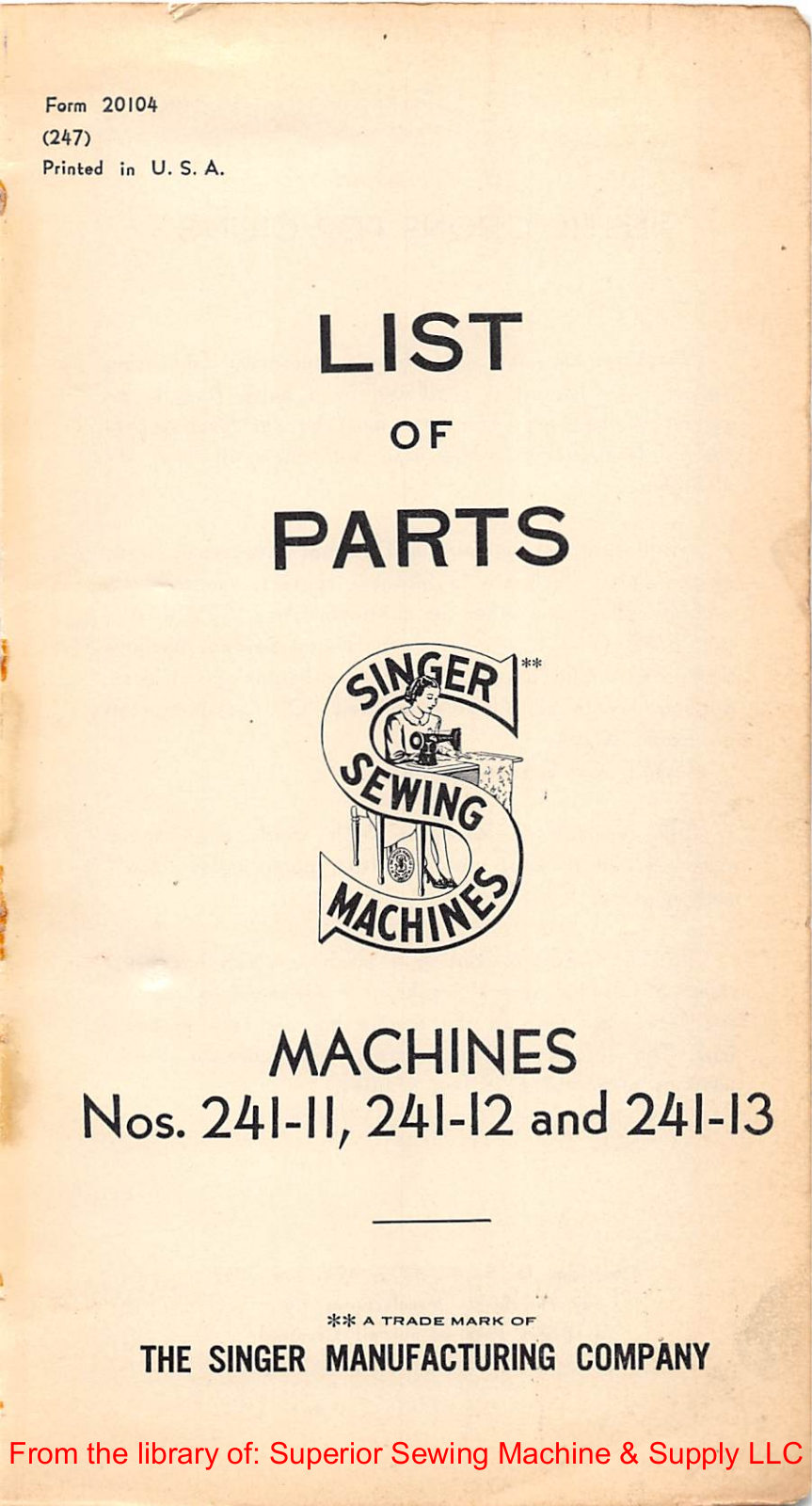 Singer 241-11, 241-12, 241-13 User Manual - ManualMachine.com
