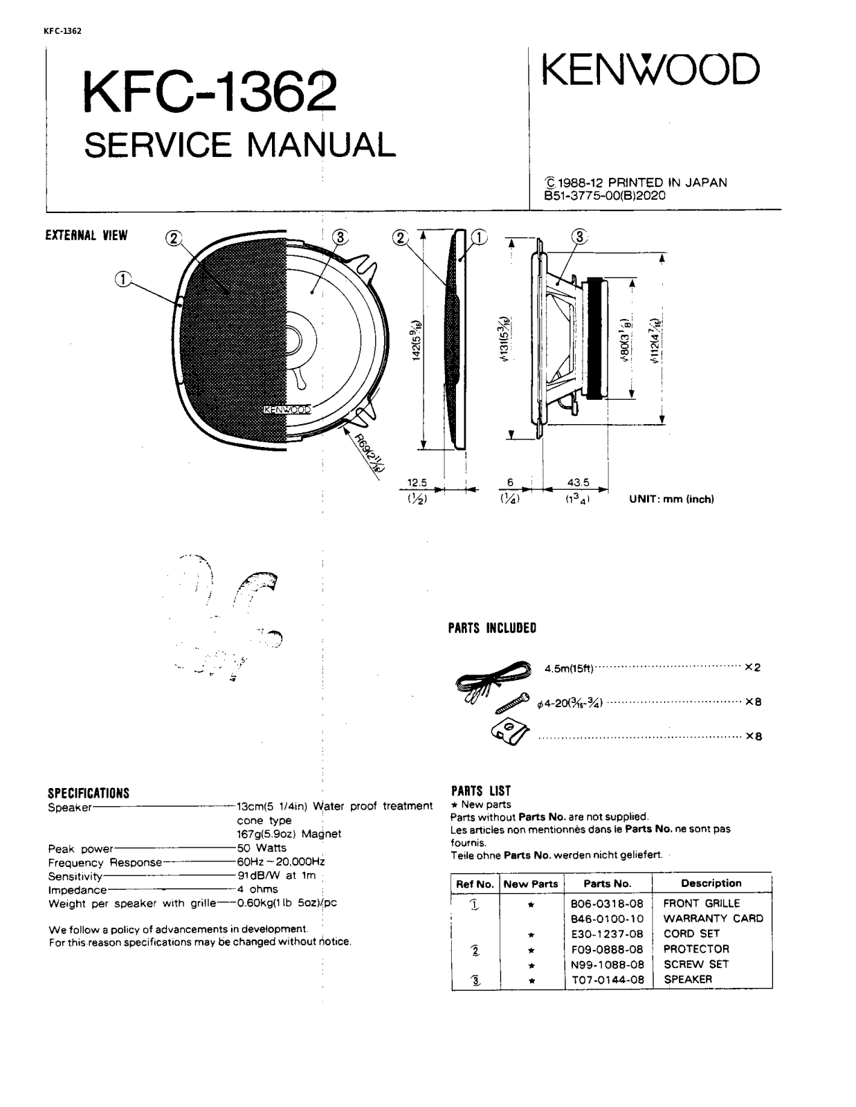 Kenwood KFC-1362 User Manual