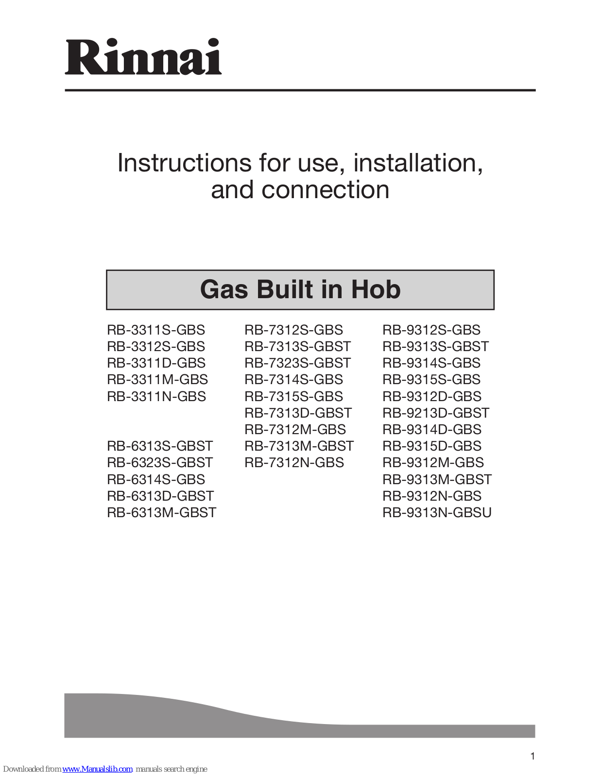 Rinnai RB-3311D-GBS, RB-6313S-GBST, RB-3312S-GBS, RB-3311N-GBS, RB-6323S-GBST Instruction Manual