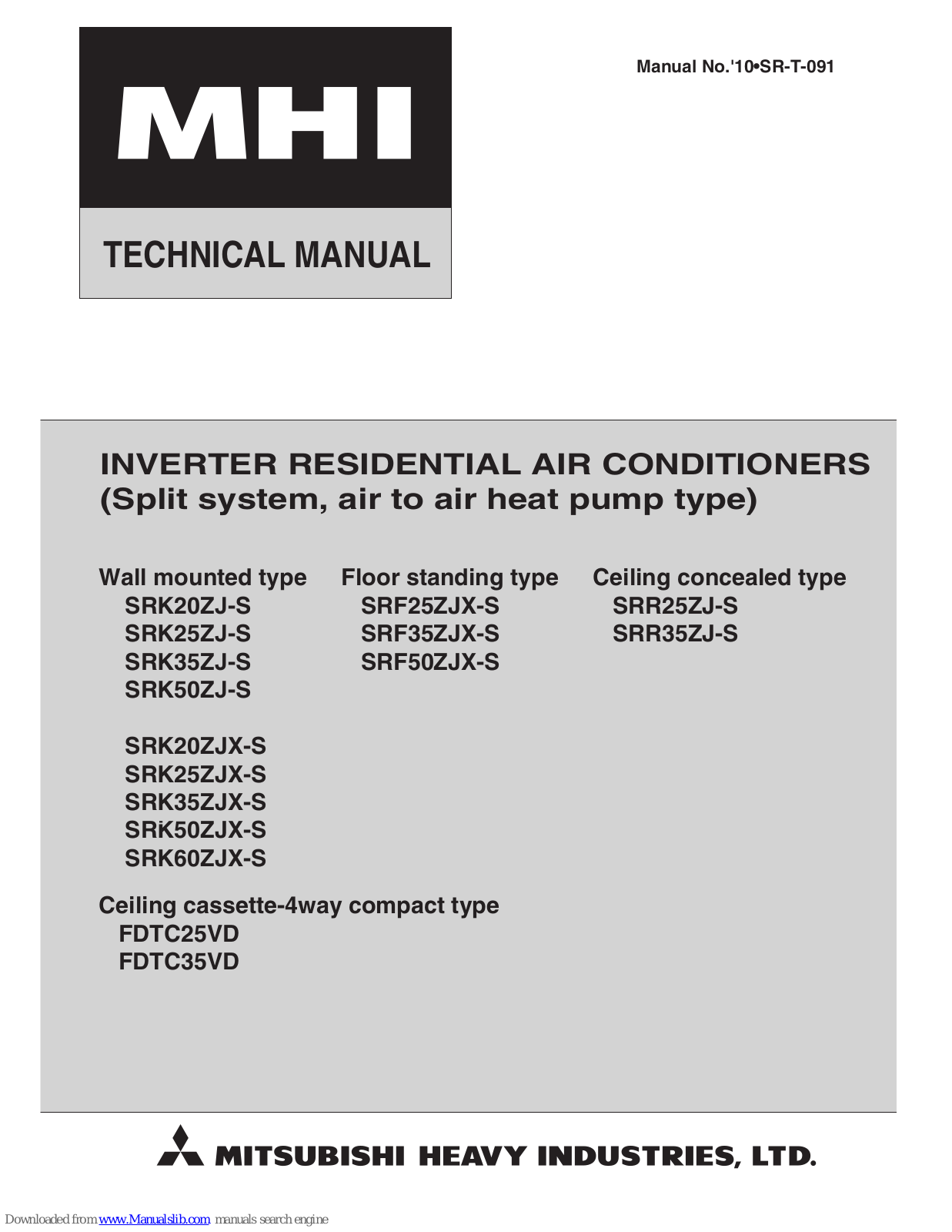 Mitsubishi Heavy Industries SRK35ZJ-S, SRK20ZJX-S, SRK35ZJX-S, SRK25ZJX-S, SRK50ZJX-S Technical Manual