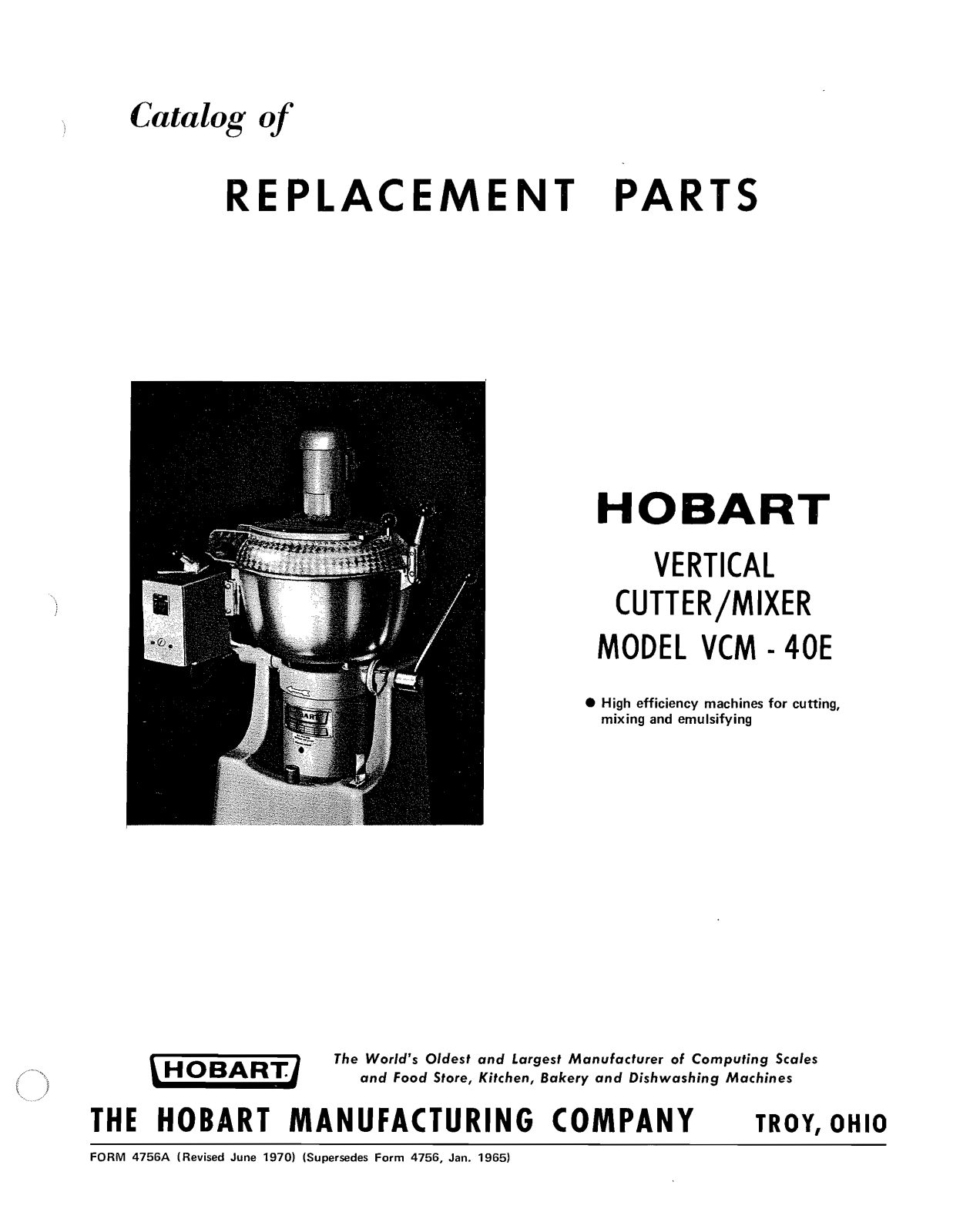 Hobart VCM-40E Parts List