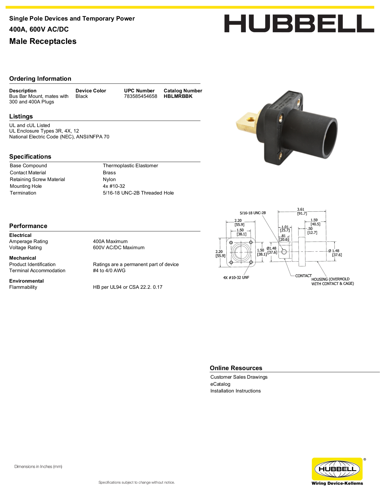 Hubbell HBLMRBBK Specifications - ManualMachine.com