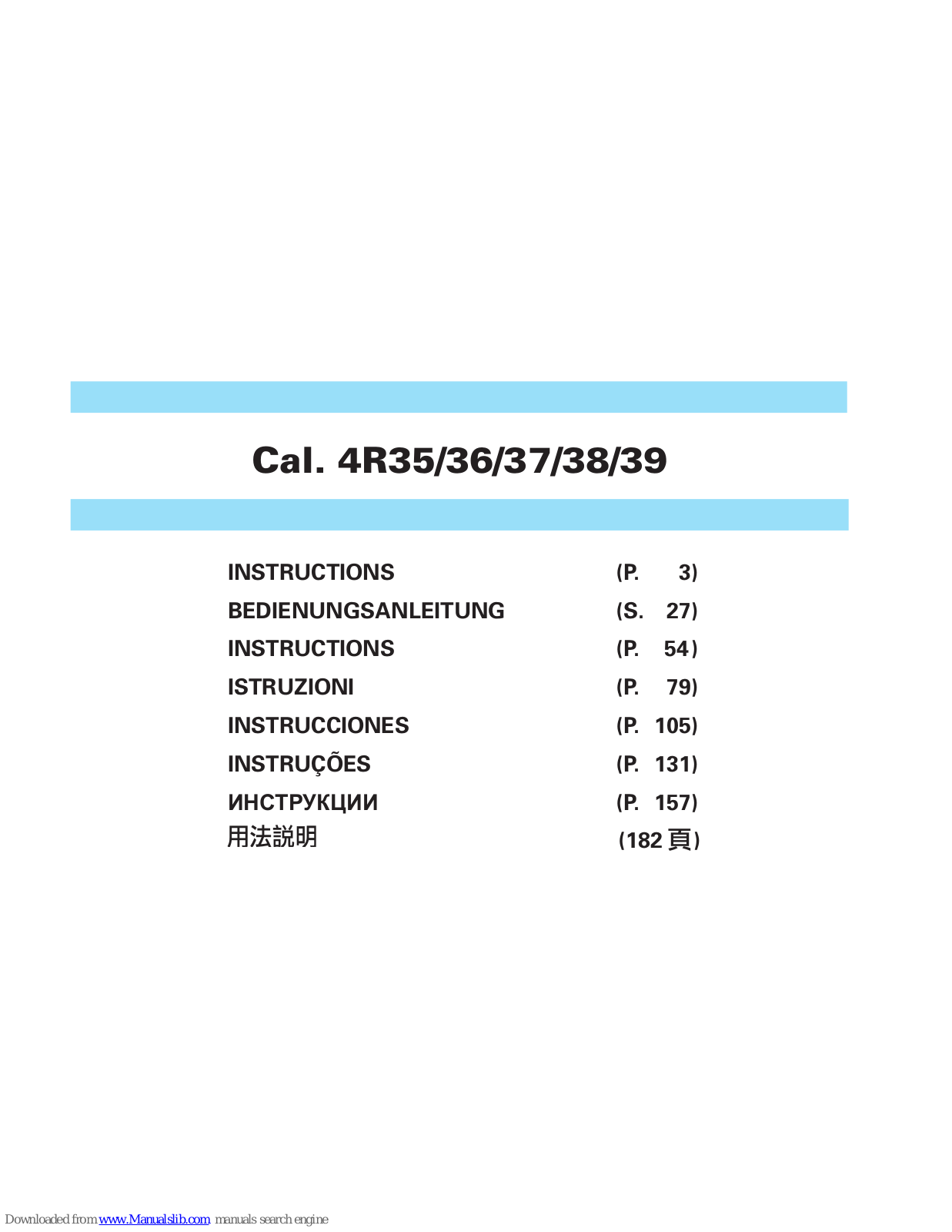 Seiko 4R35, 4R38, 4R37, 4R36, 4R39 Instructions Manual