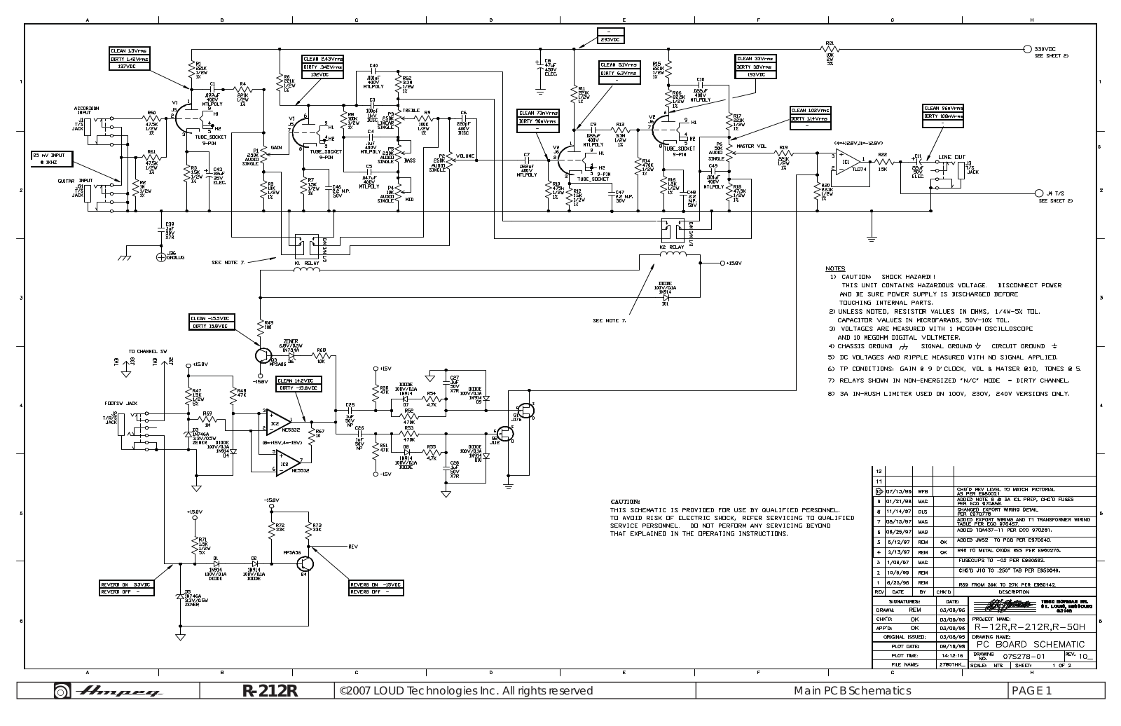 Ampeg R-12R, R-212R, R-50H Schematic