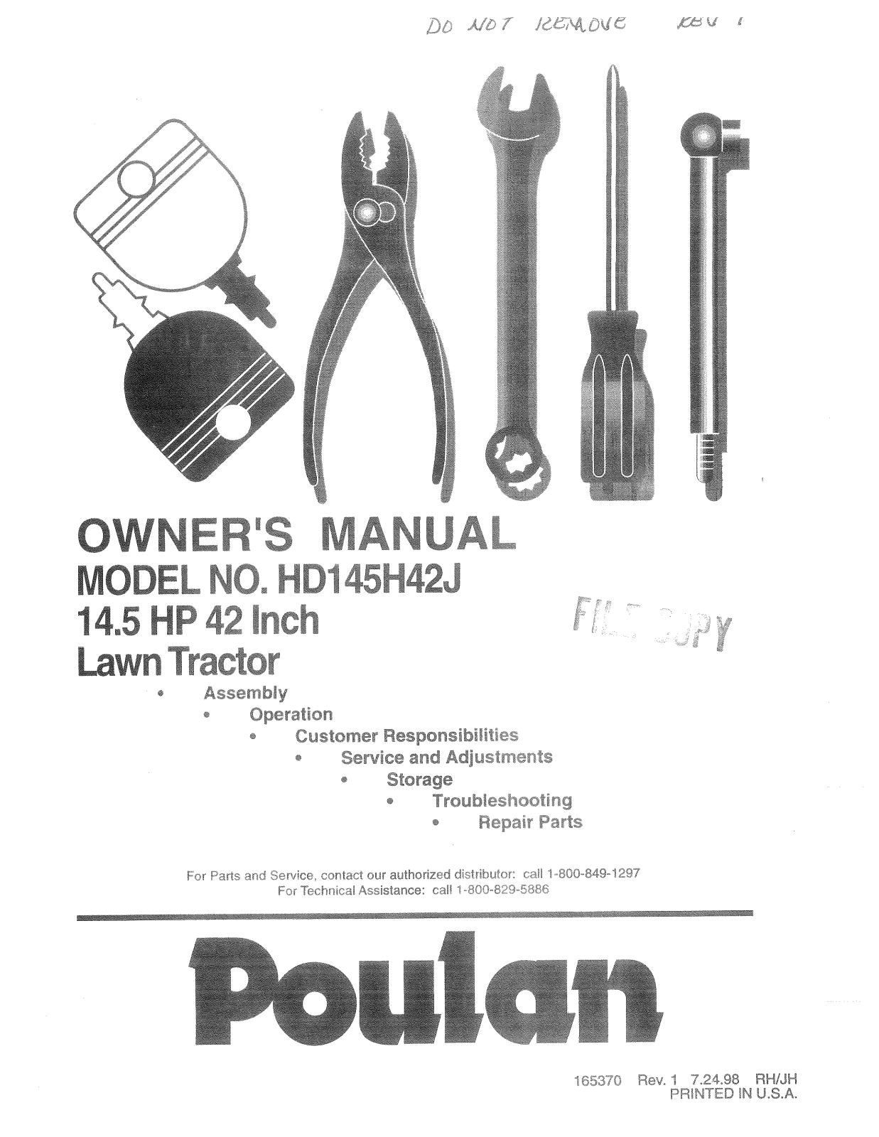 Poulan HD145H42J User Manual