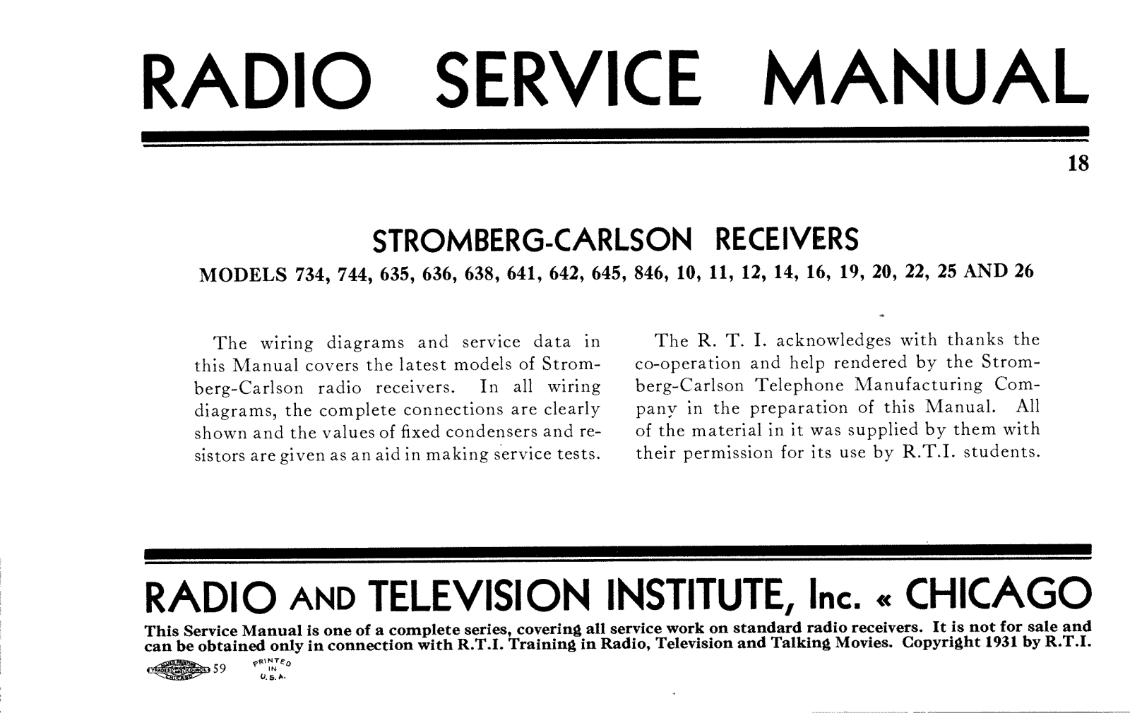 Stromberg Carlson 734, 744, 635, 636, 638 schematic