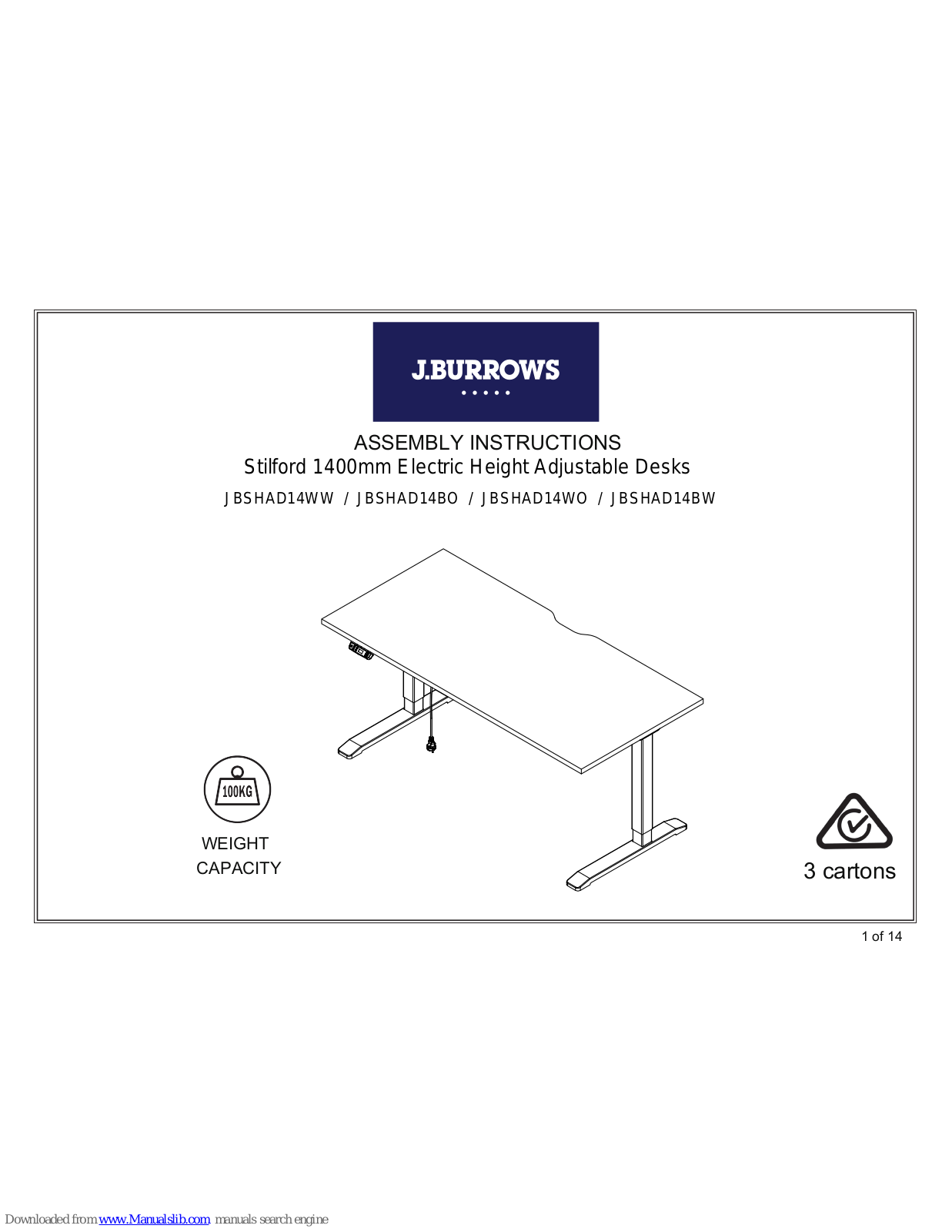 J.Burrows JBSHAD14WW, JBSHAD14BO, JBSHAD14BW, JBSHAD14WO Assembly Instructions Manual