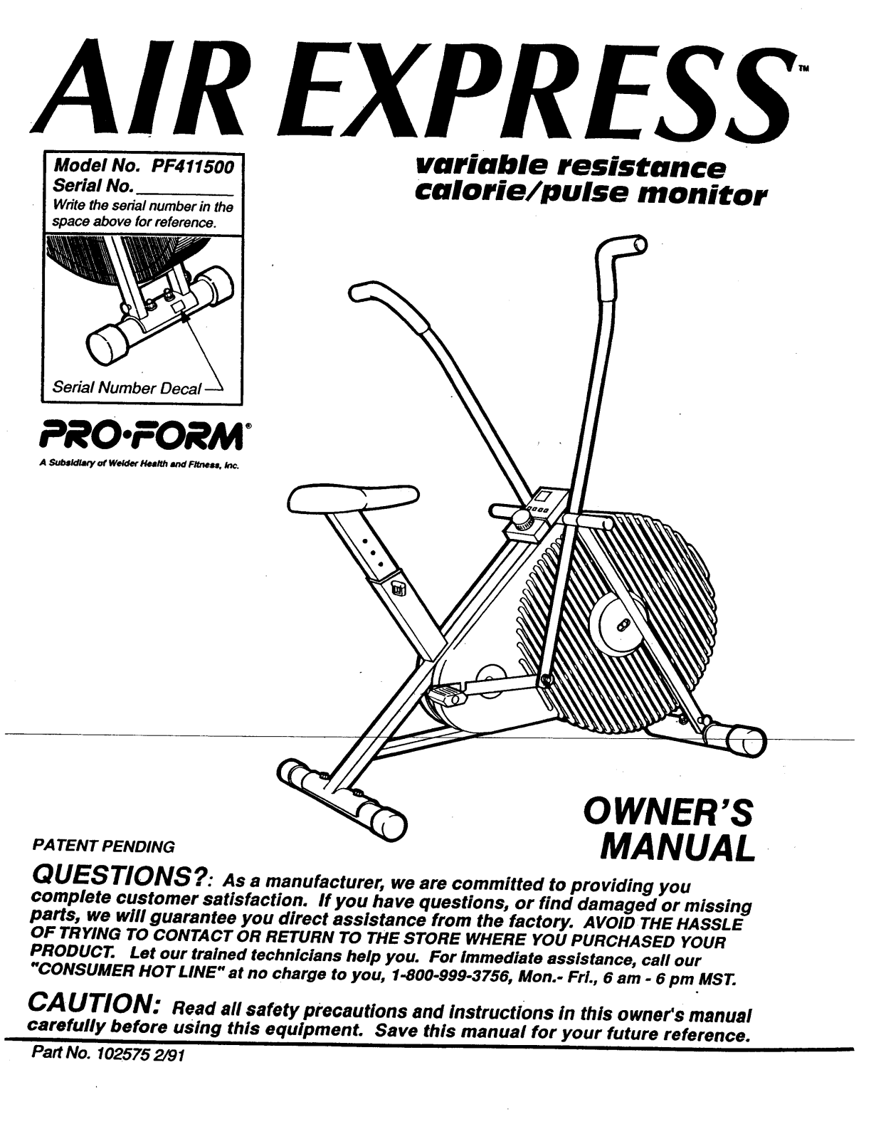 ProForm PF411500 User Manual