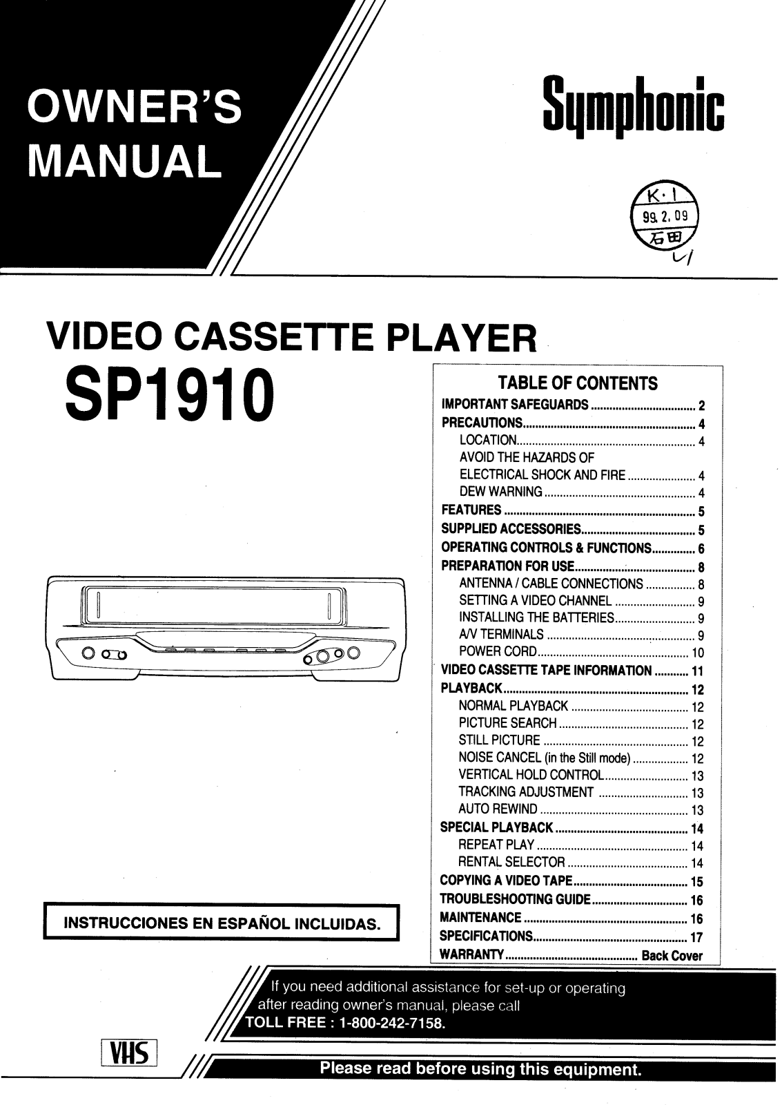 FUNAI SP1910, SP1910 User Manual