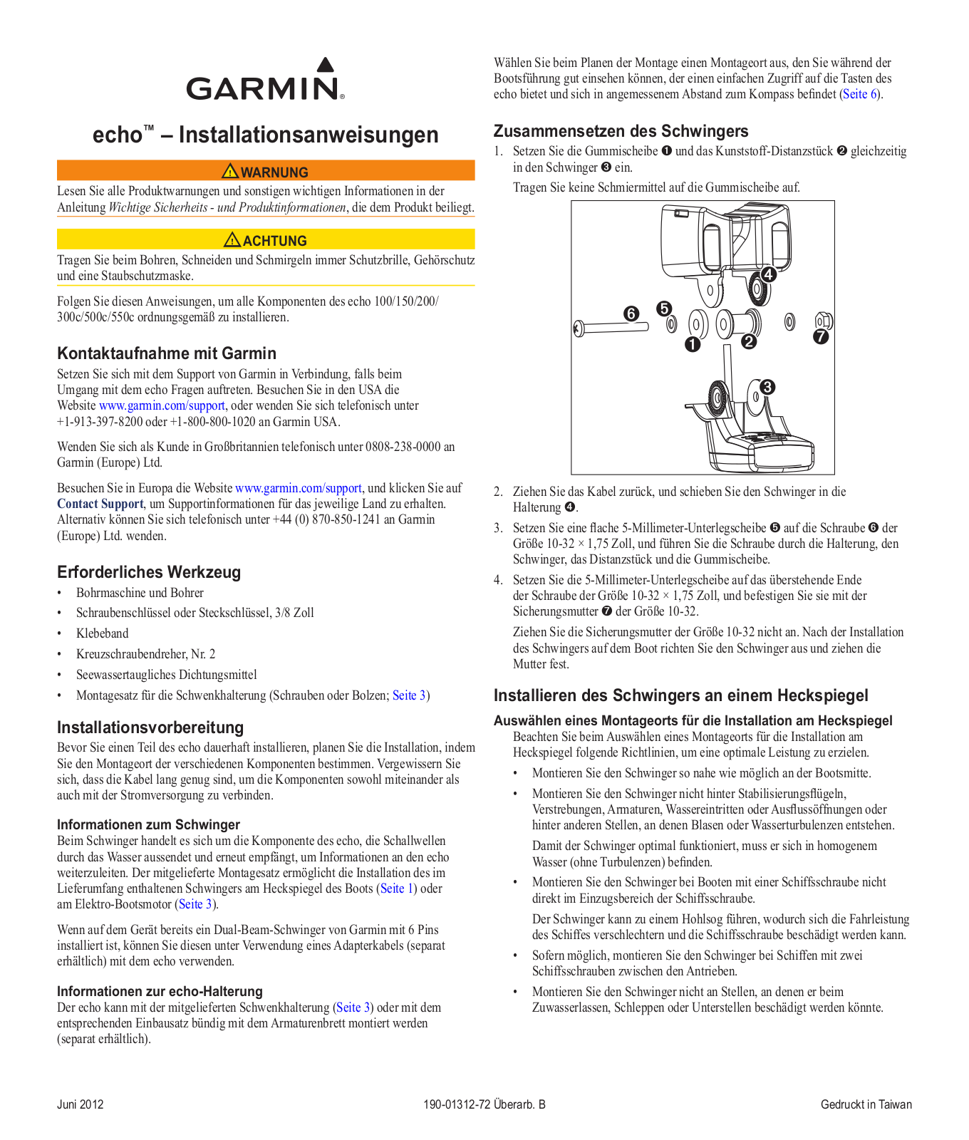 Garmin echo 150, echo 200, echo 300c, echo 500c, echo 550c Installation manual