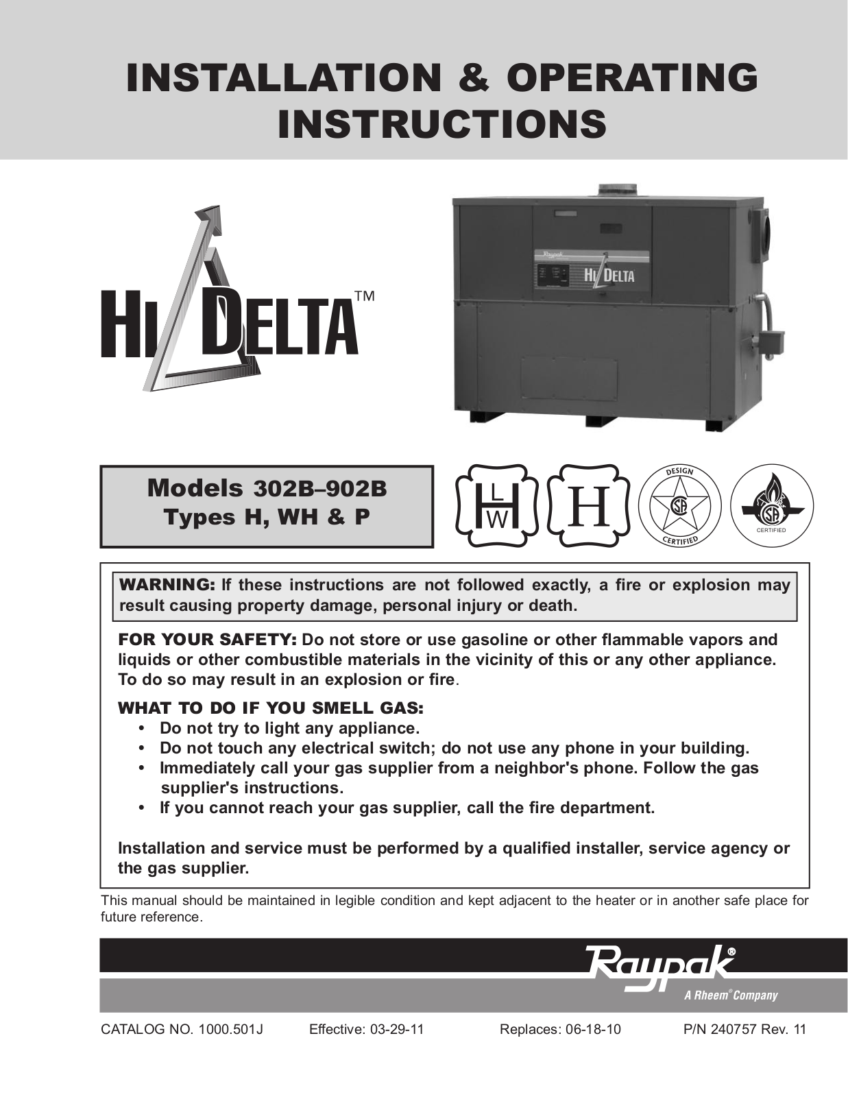 Raypak 302B User Manual