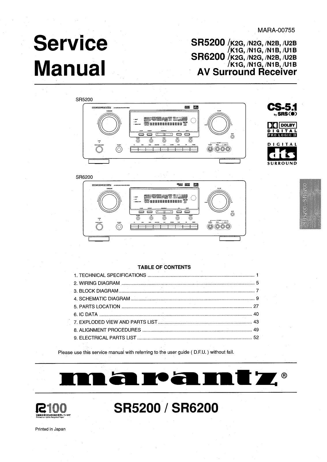 Marantz SR-5200, 6200 Service Manual
