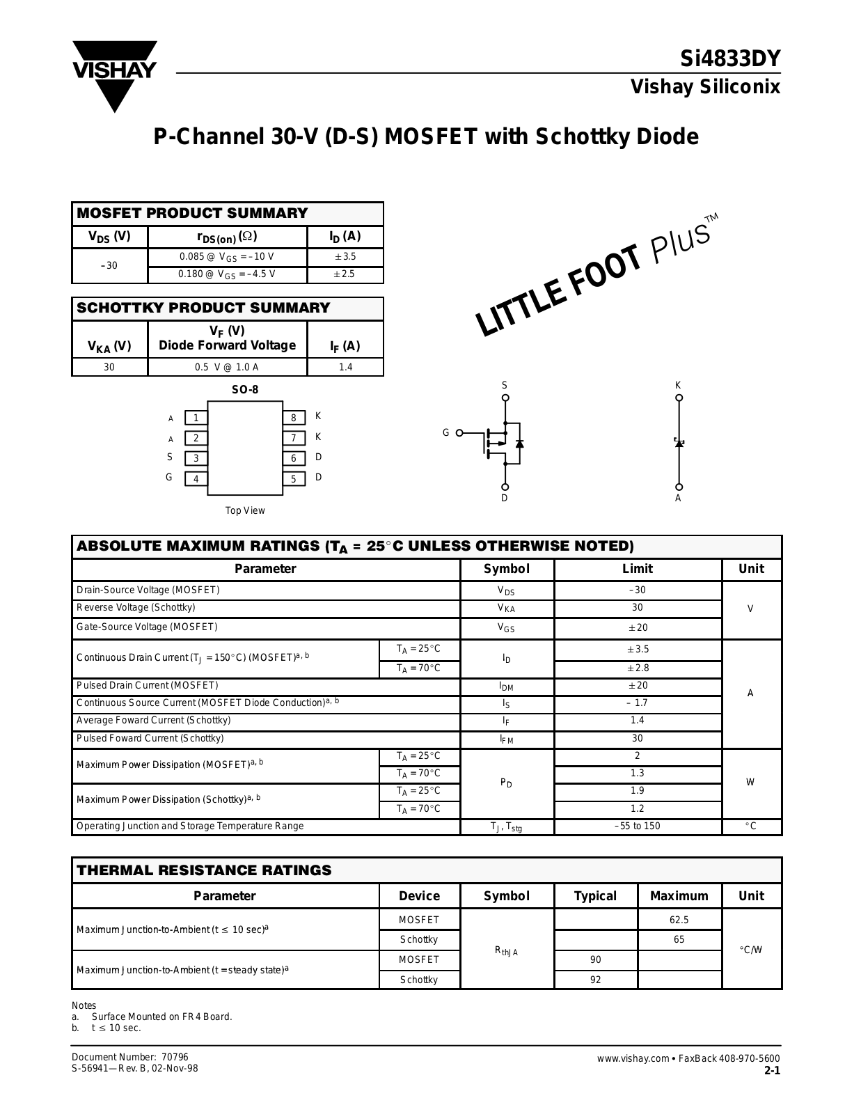 Datasheet si4833dy Datasheet - ManualMachine.com