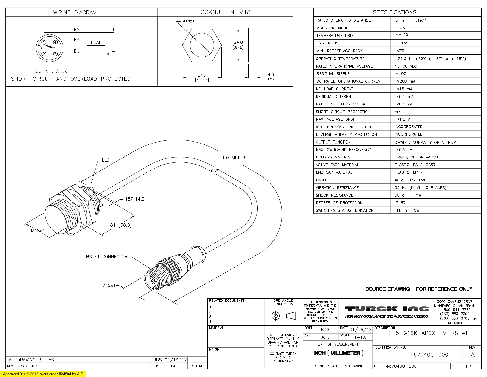 Turck BI5-G18K-AP6X-1-RS4T Data Sheet