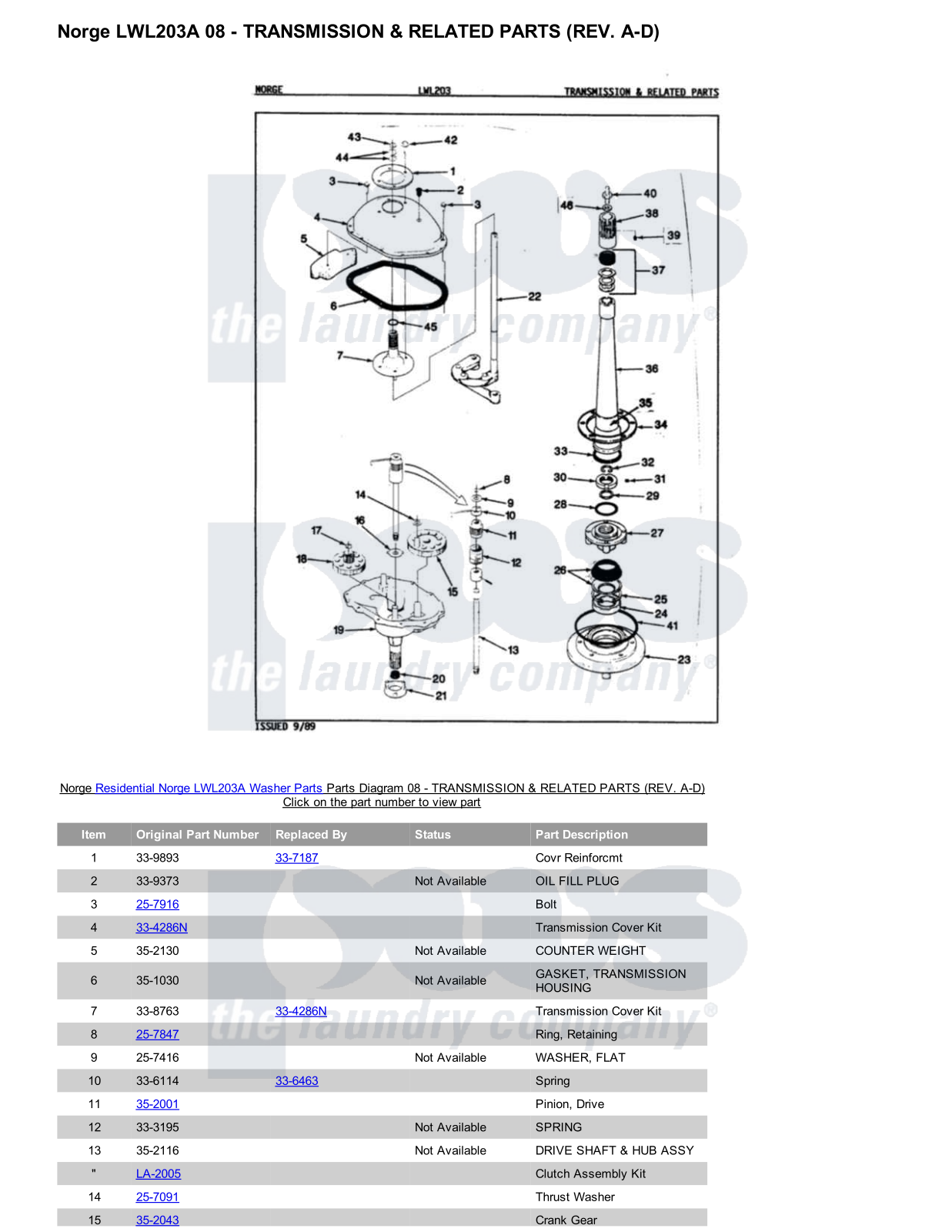 Norge LWL203A Parts Diagram