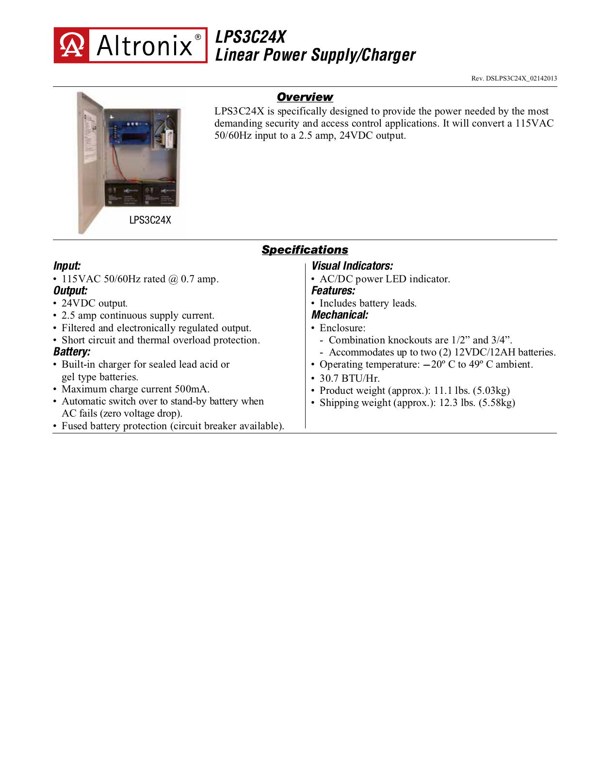 Altronix LPS3C24X Specsheet