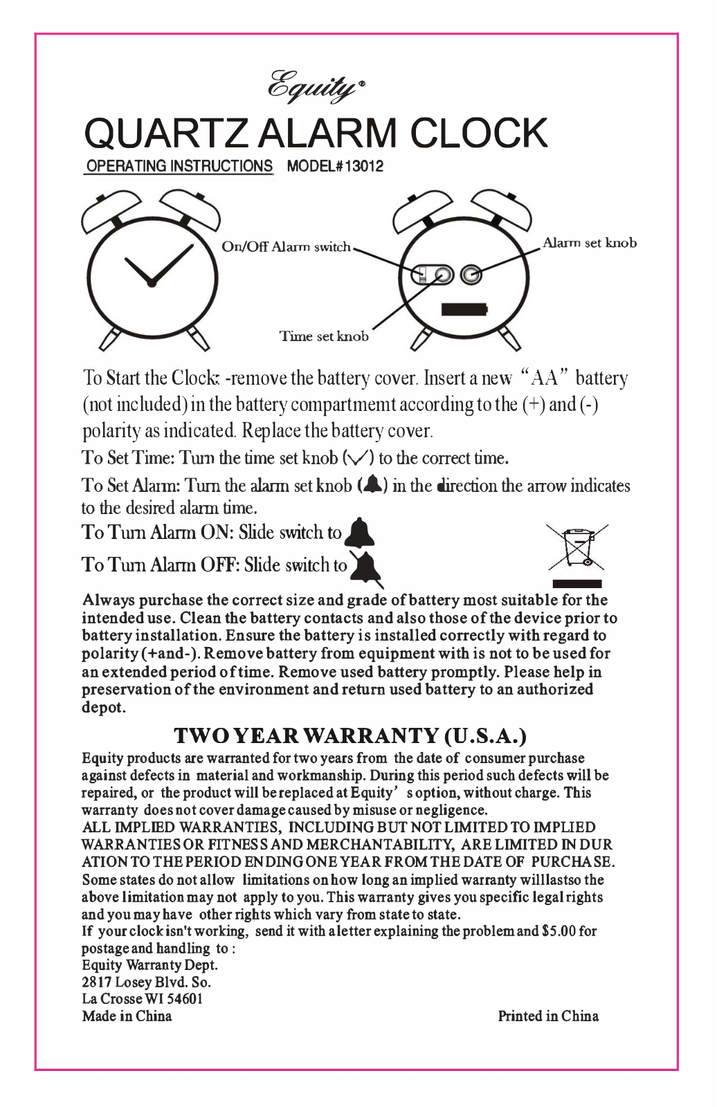 Equity by La Crosse 13014 User Manual