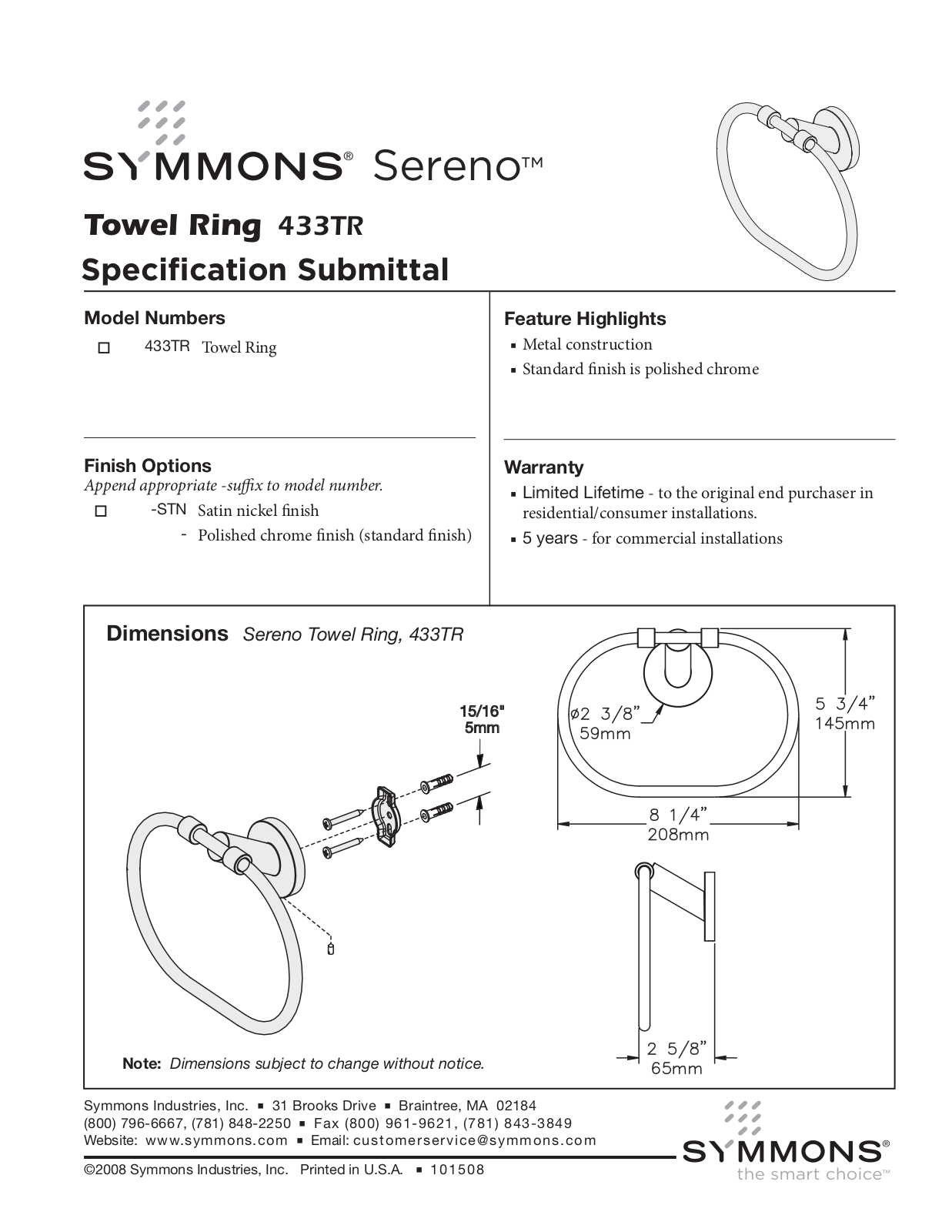 Symmons 433TR User Manual - ManualMachine.com