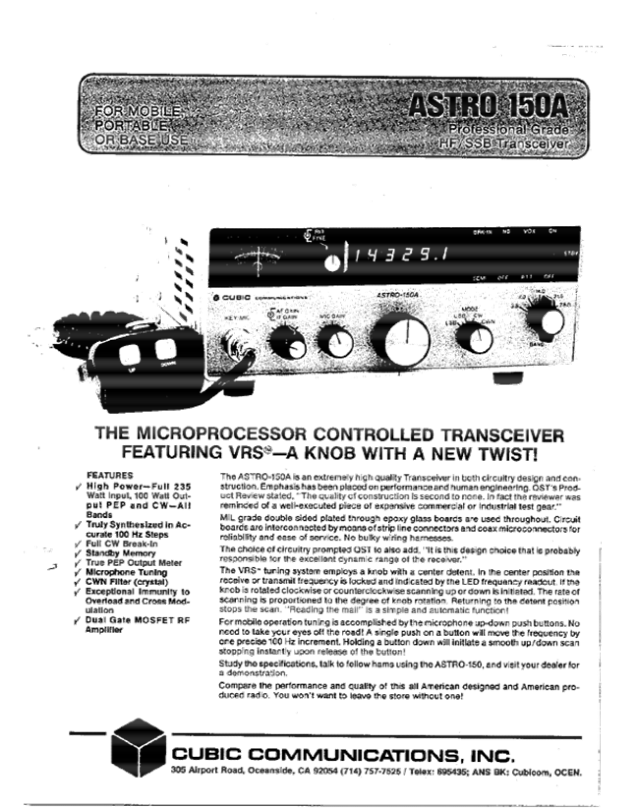 ASTRO 150A  INFO User Manual