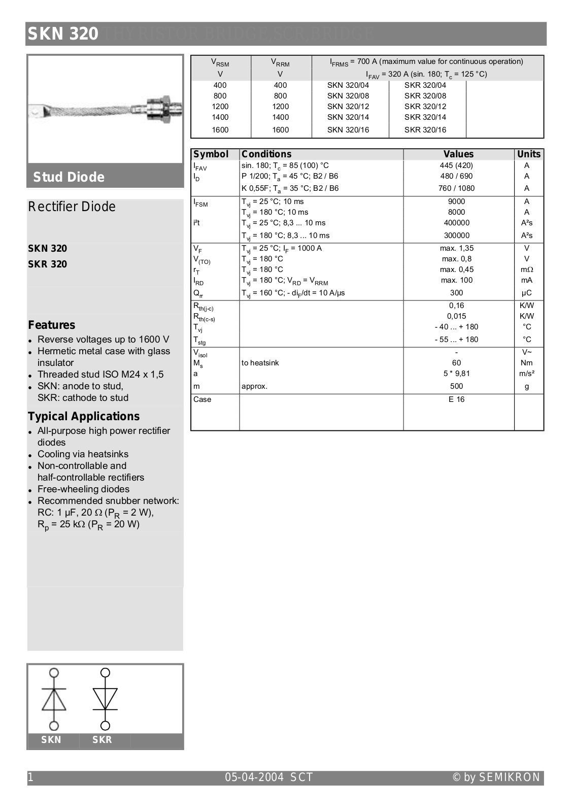 Semikron SKN320 Data Sheet