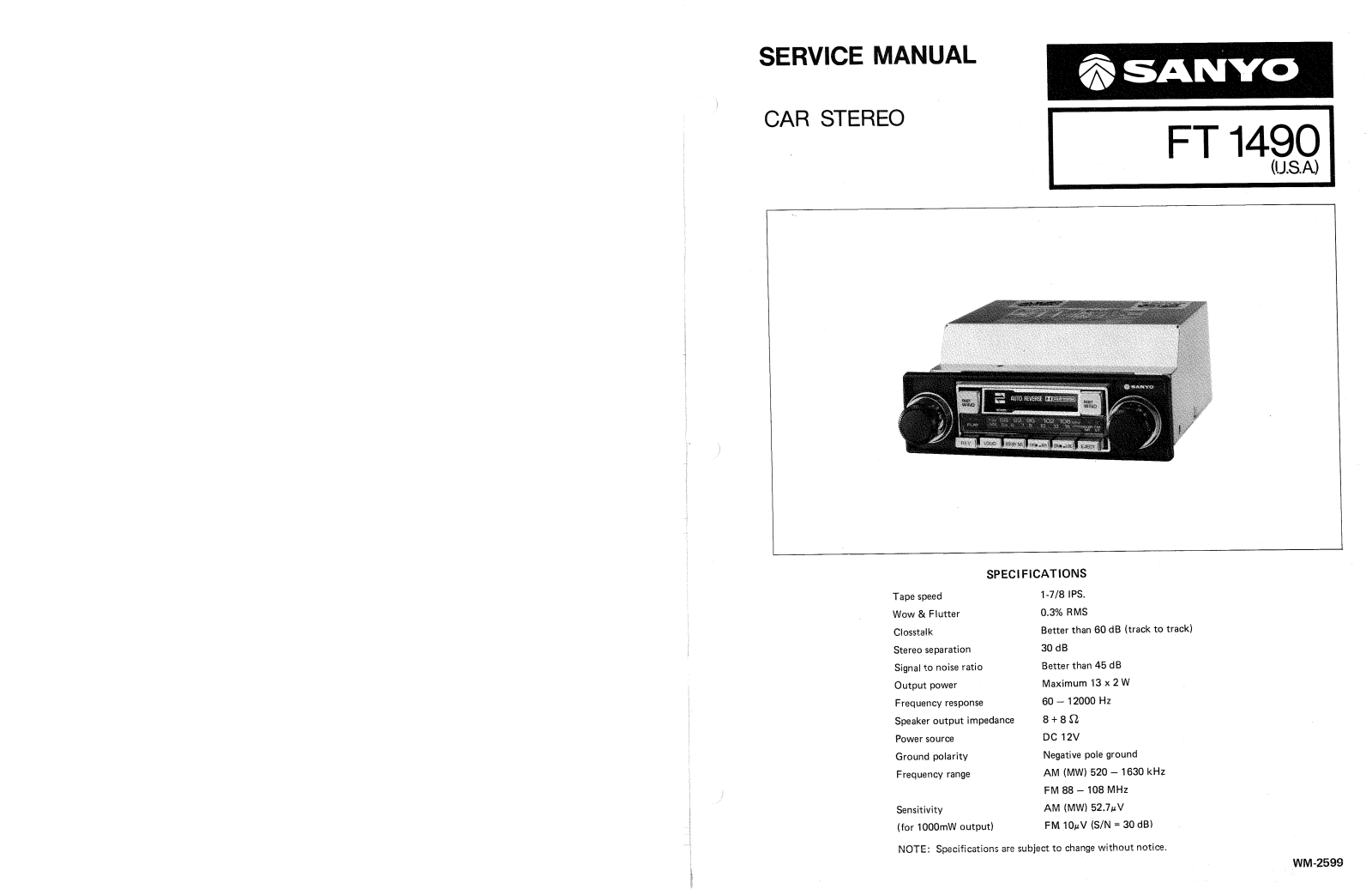 Sanyo FT-1490 Service manual