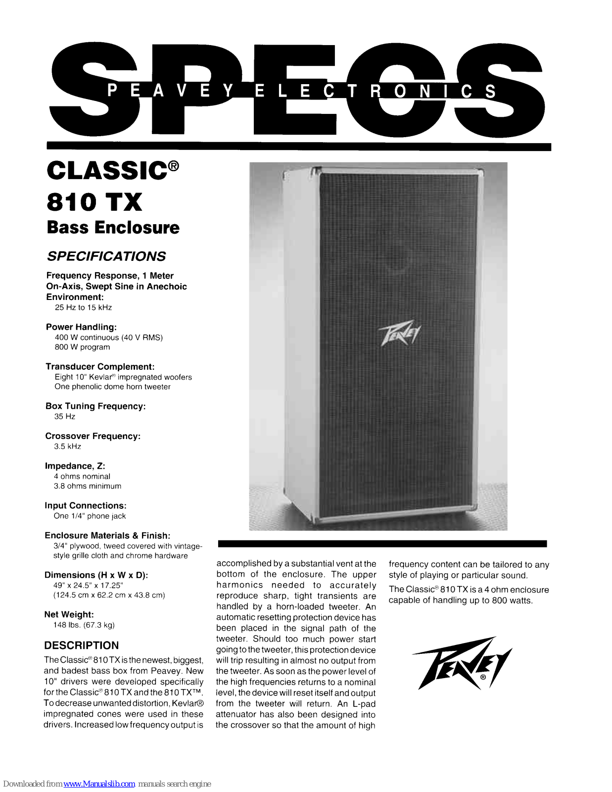 Peavey Classic Series Classic 810TX Specifications