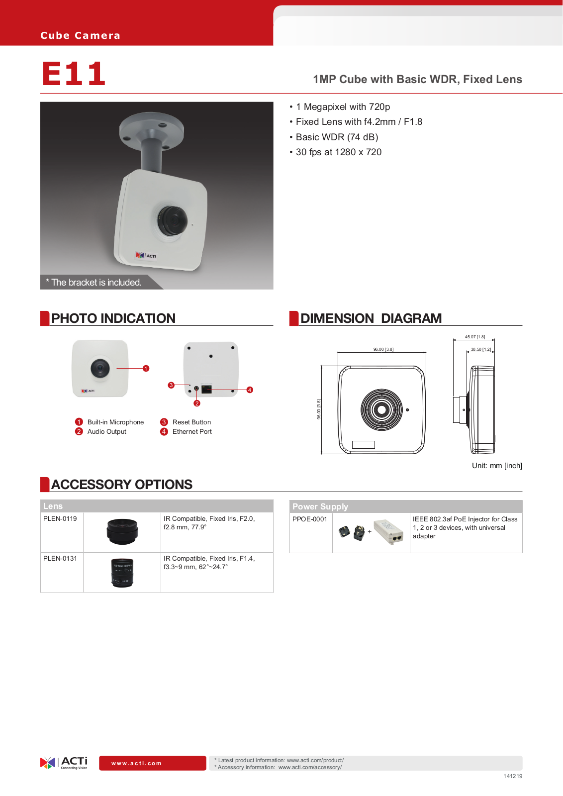 ACTi E11A Specsheet