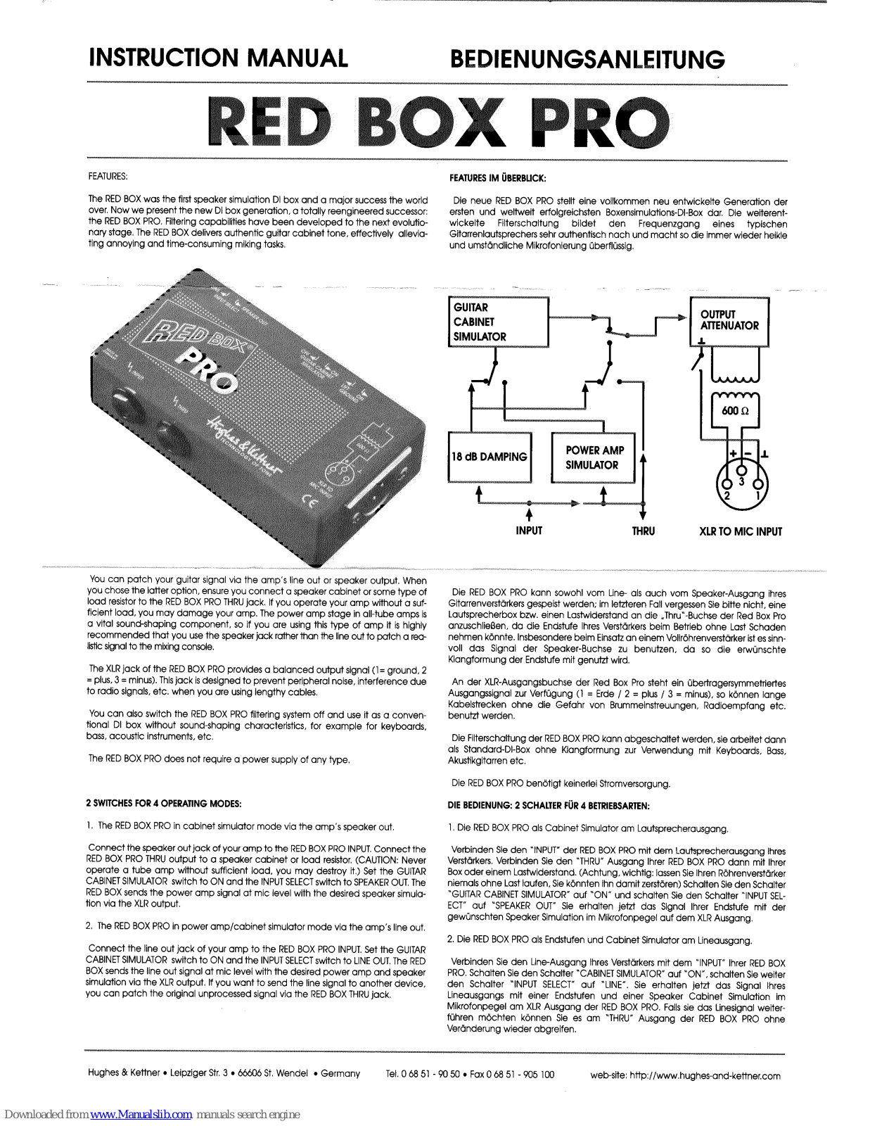 Hughes & Kettner Red Box Pro Instruction Manual