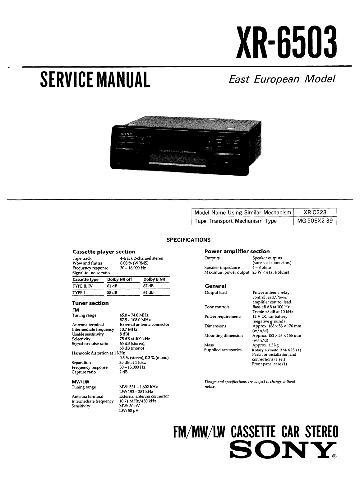 Sony XR-6503 Service manual