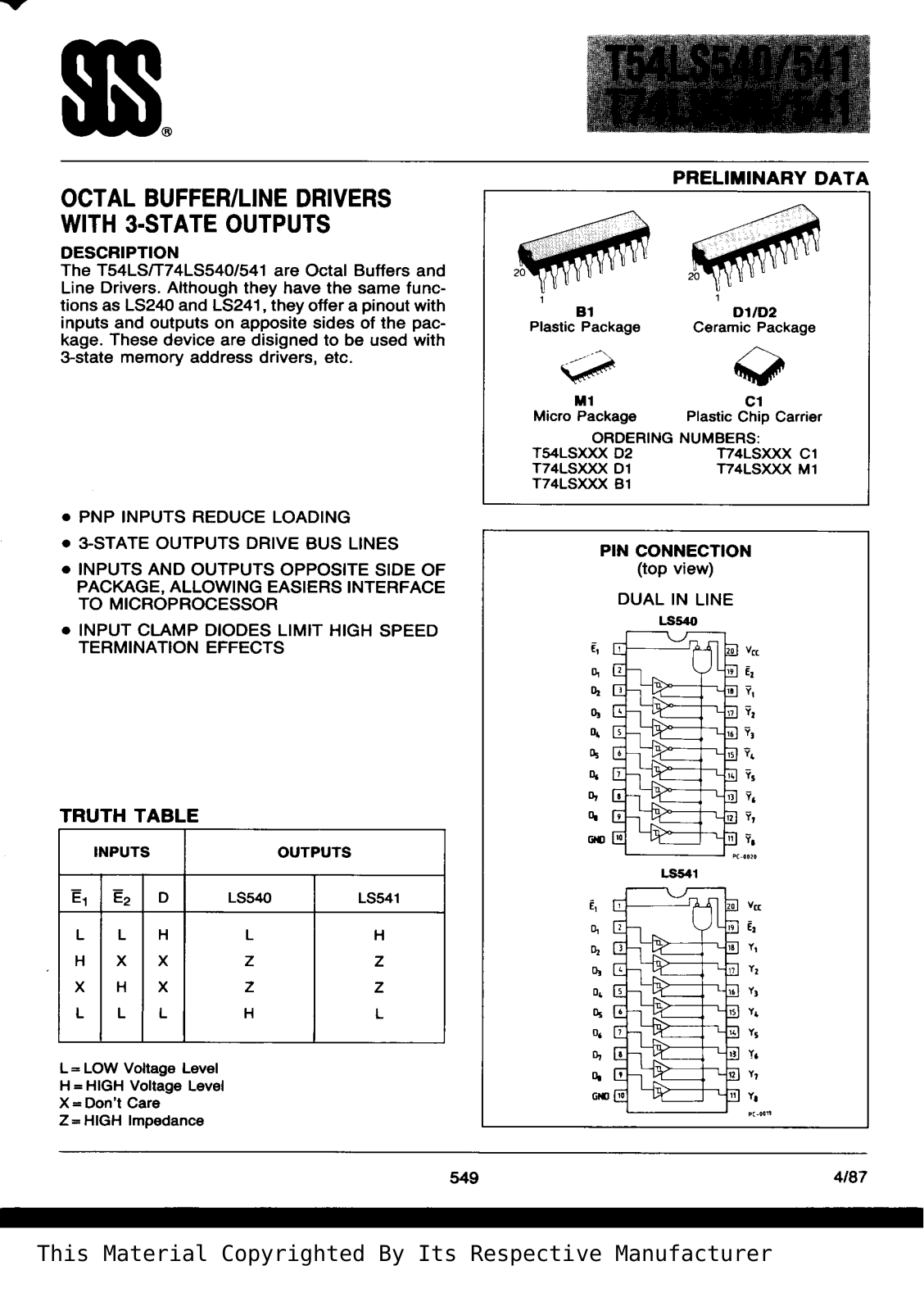 Datasheet T74LS540B1 Specification - ManualMachine.com