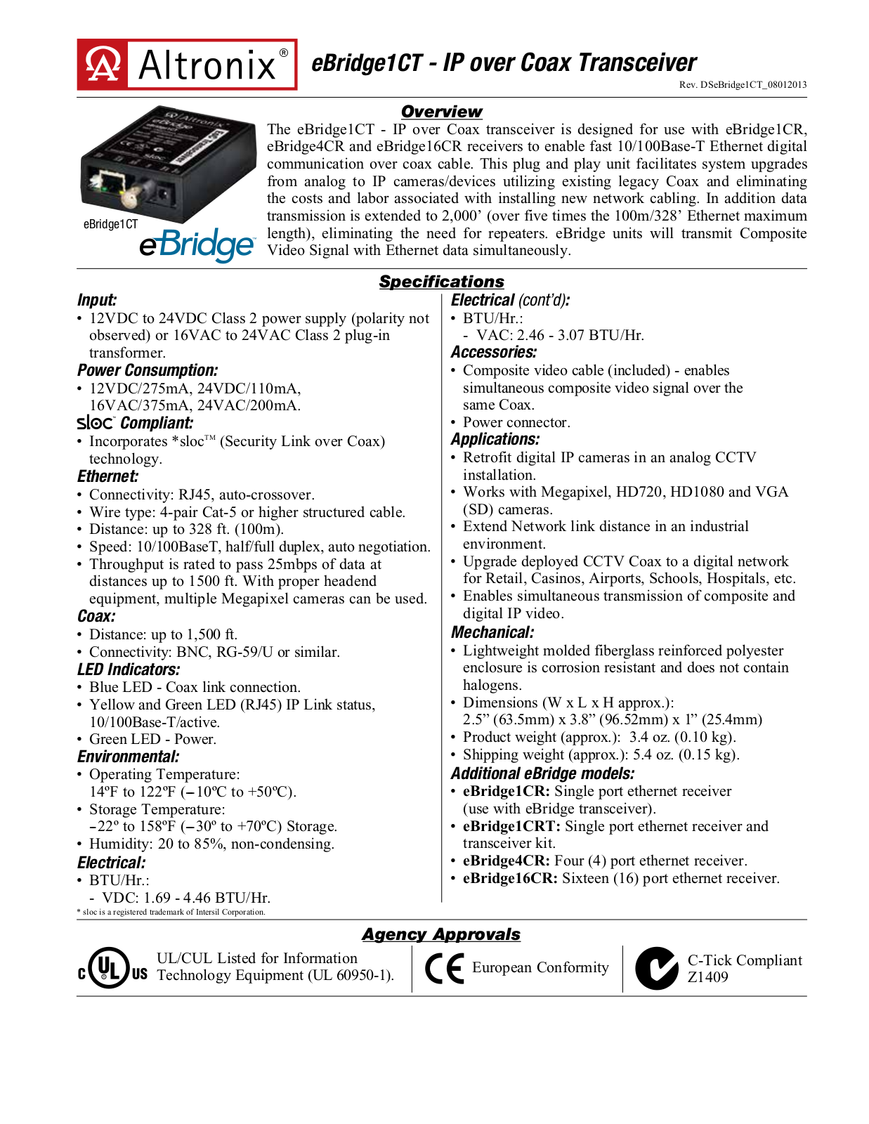 Altronix eBridge1CT Specsheet