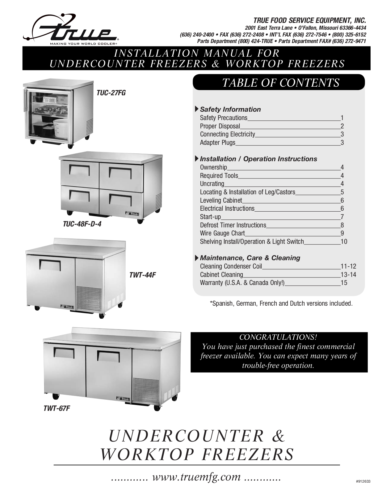 True TWT-60F User Manual