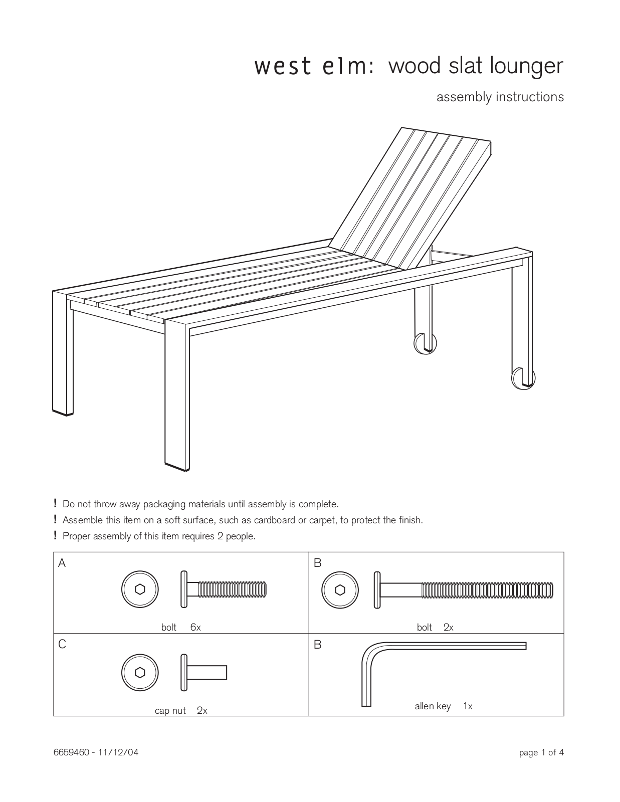 West Elm Wood Slat Lounger Assembly Instruction