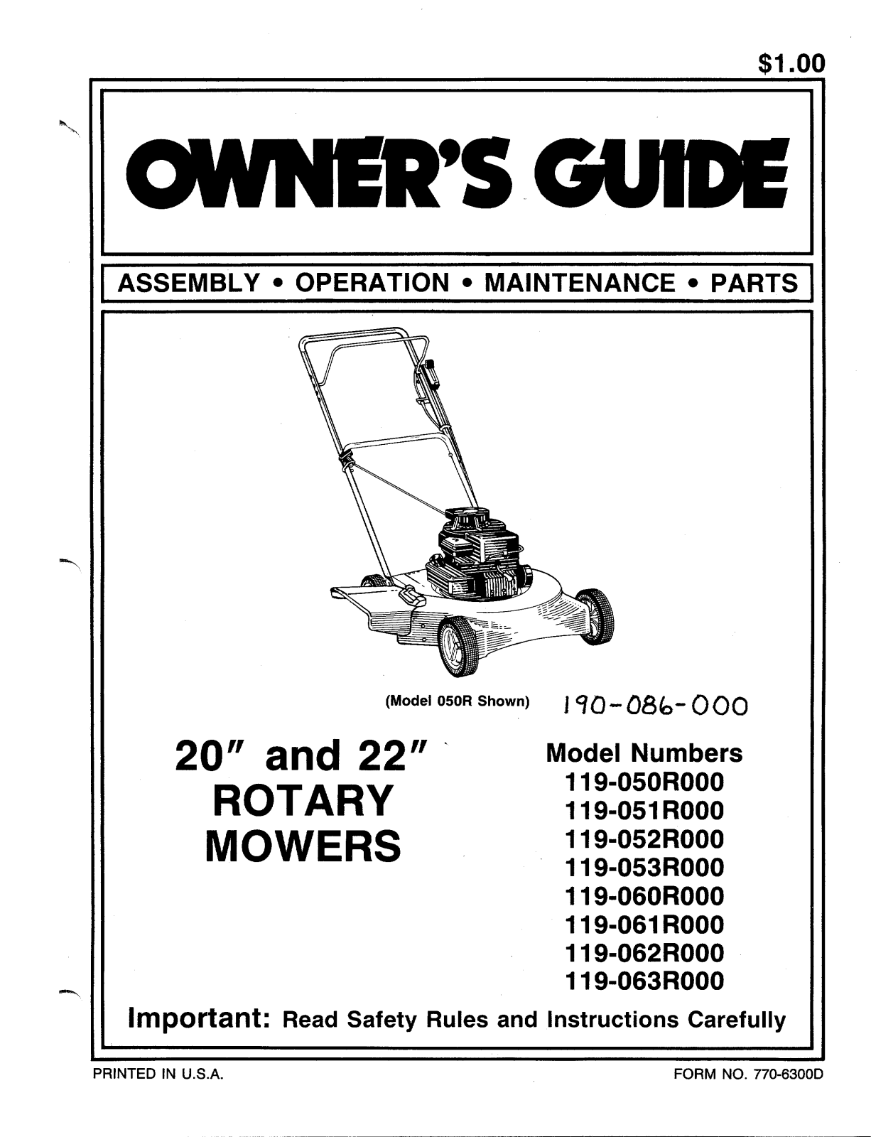 MTD 119-050R000, 119-051R000, 119-052R000, 119-062R000, 119-061R000 User Manual