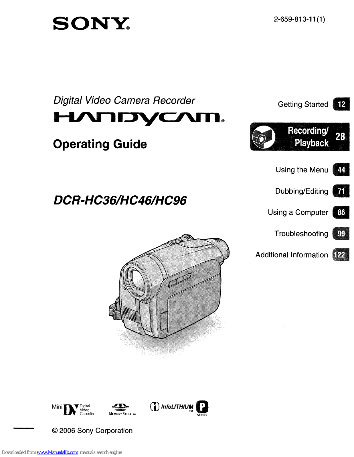 Sony Handycam DCR-HC36, Handycam DCR-HC46, Handycam DCR-HC96 Operating Manual