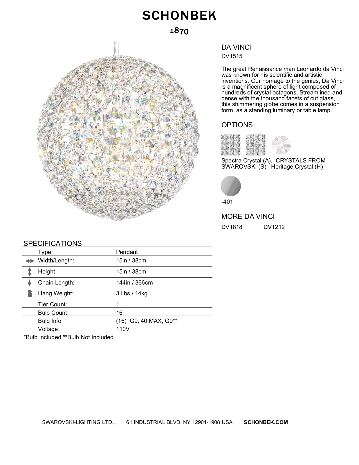 Schonbek SOC1947 Specifications - ManualMachine.com