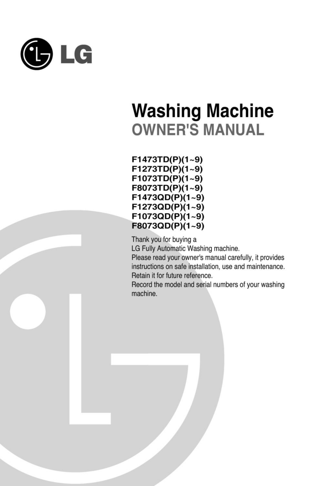 LG F-8073TD, F-1073QD, F-1073TD, F-1473TD, F1073TDP User Manual