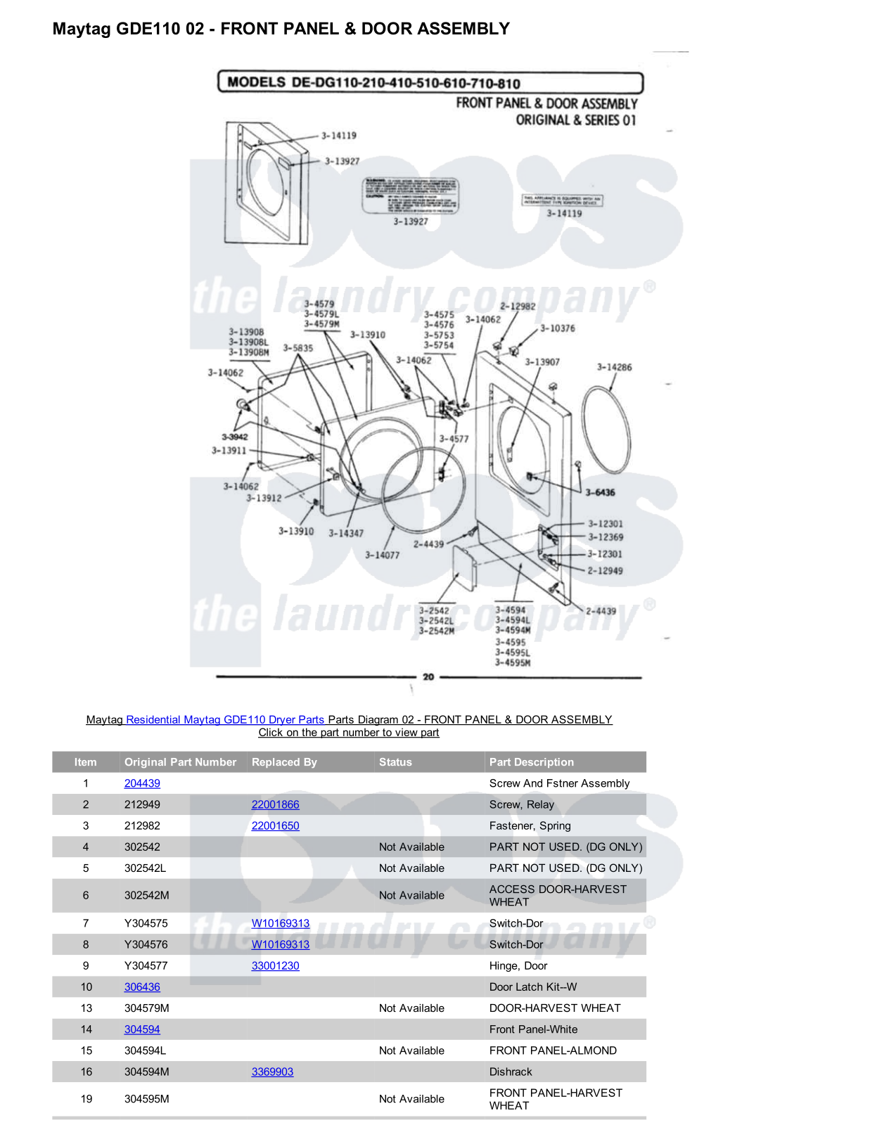 Maytag GDE110 Parts Diagram