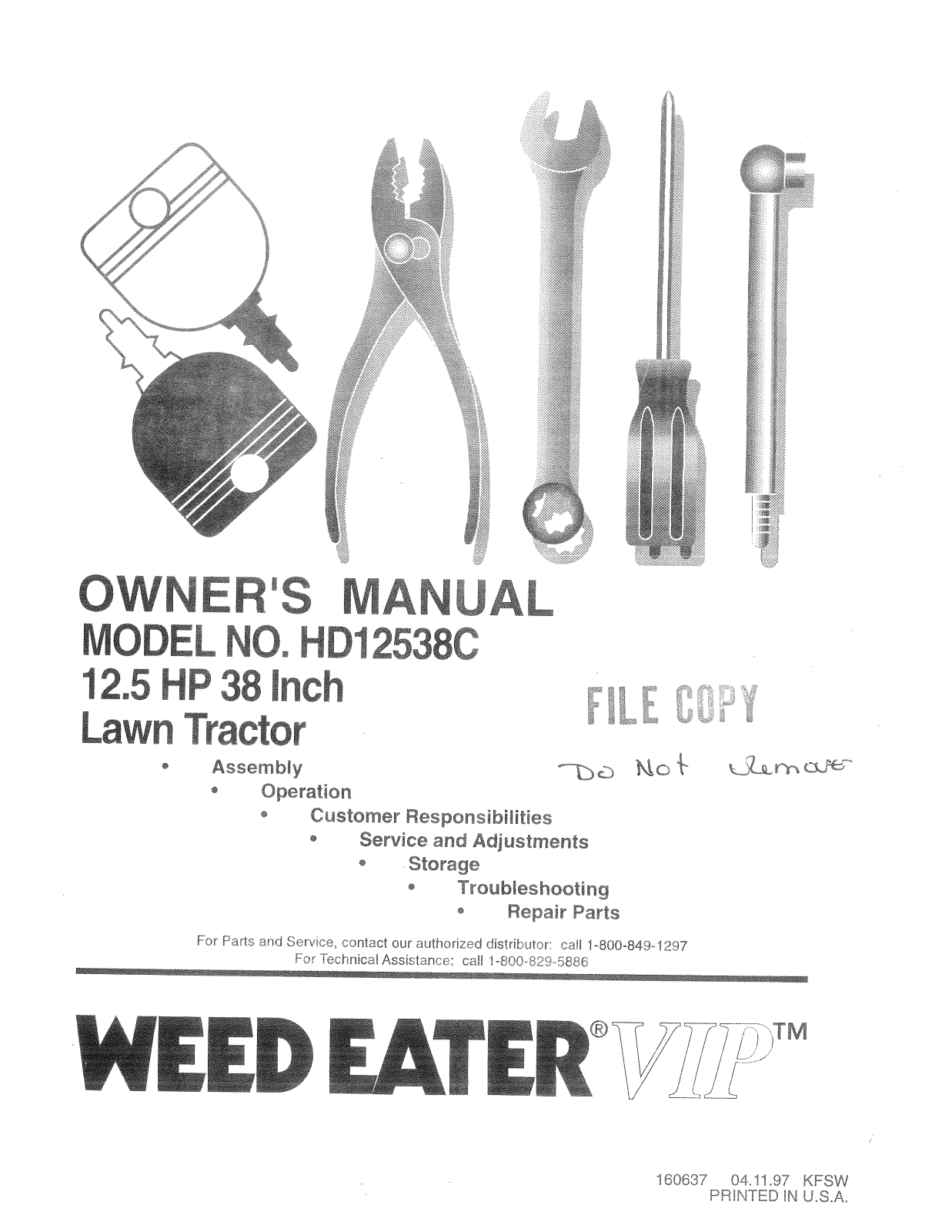 Weed Eater HD12538C, 160637 User Manual