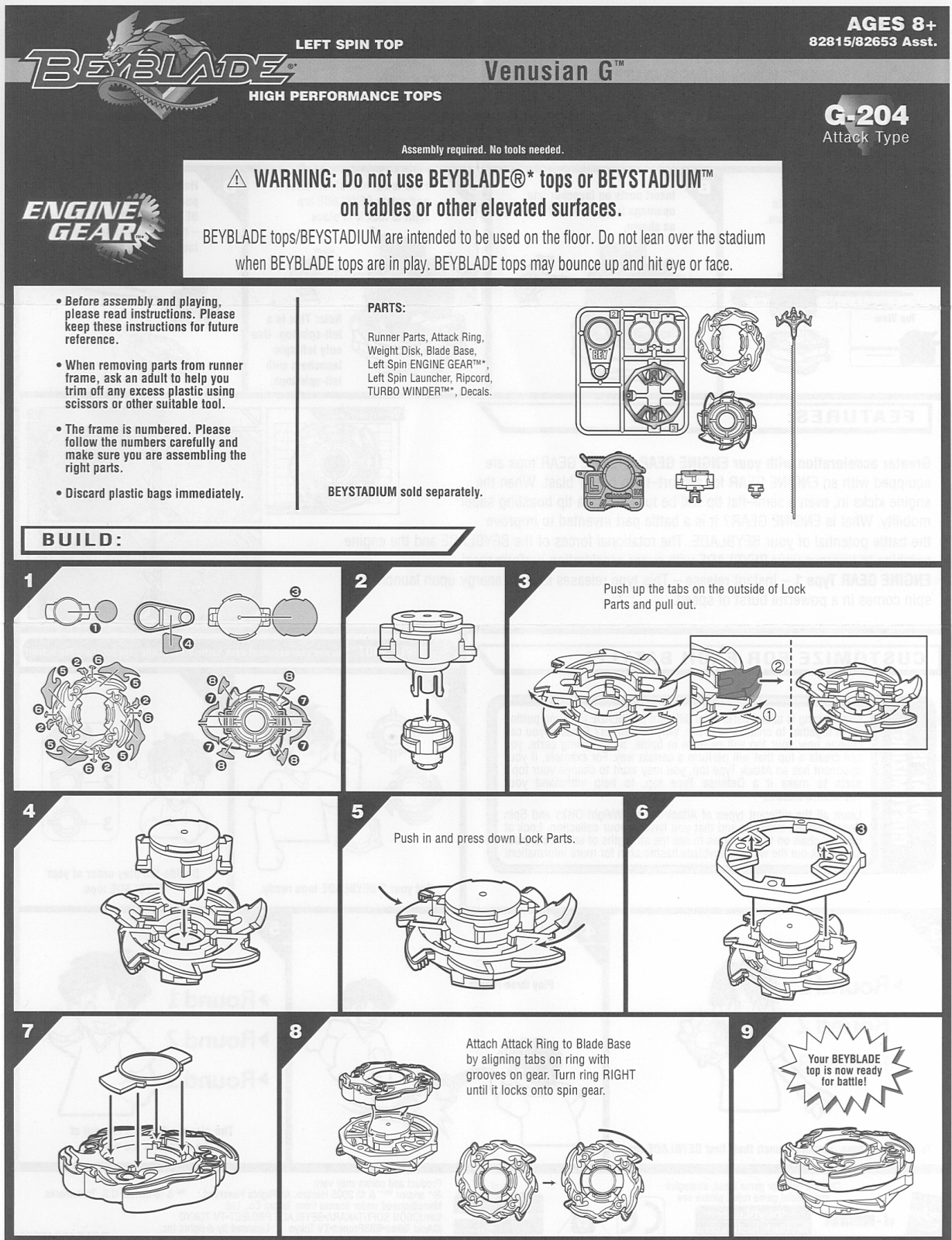 HASBRO Beyblade Venusian G Engine Gear User Manual